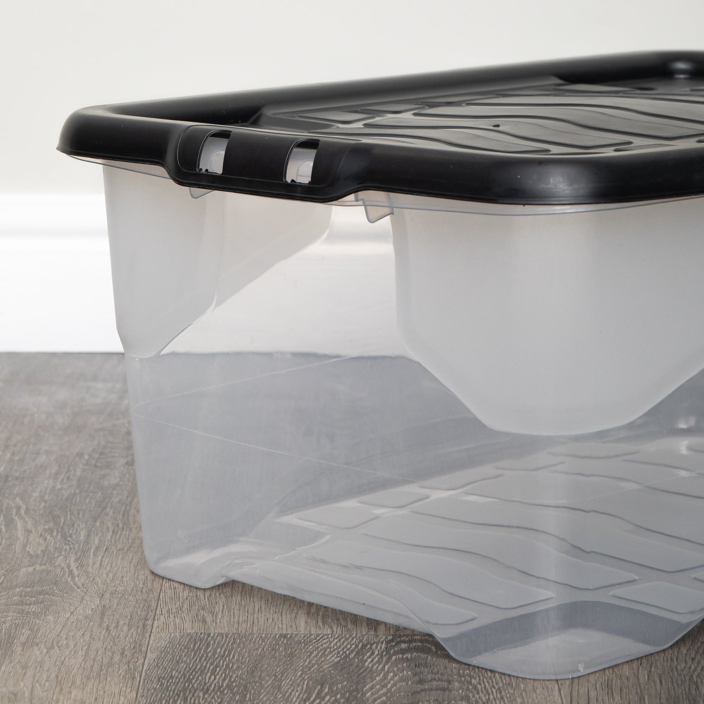 6 x 42L Clear Storage Box with Black Lid, Stackable and Nestable Design Storage Solution