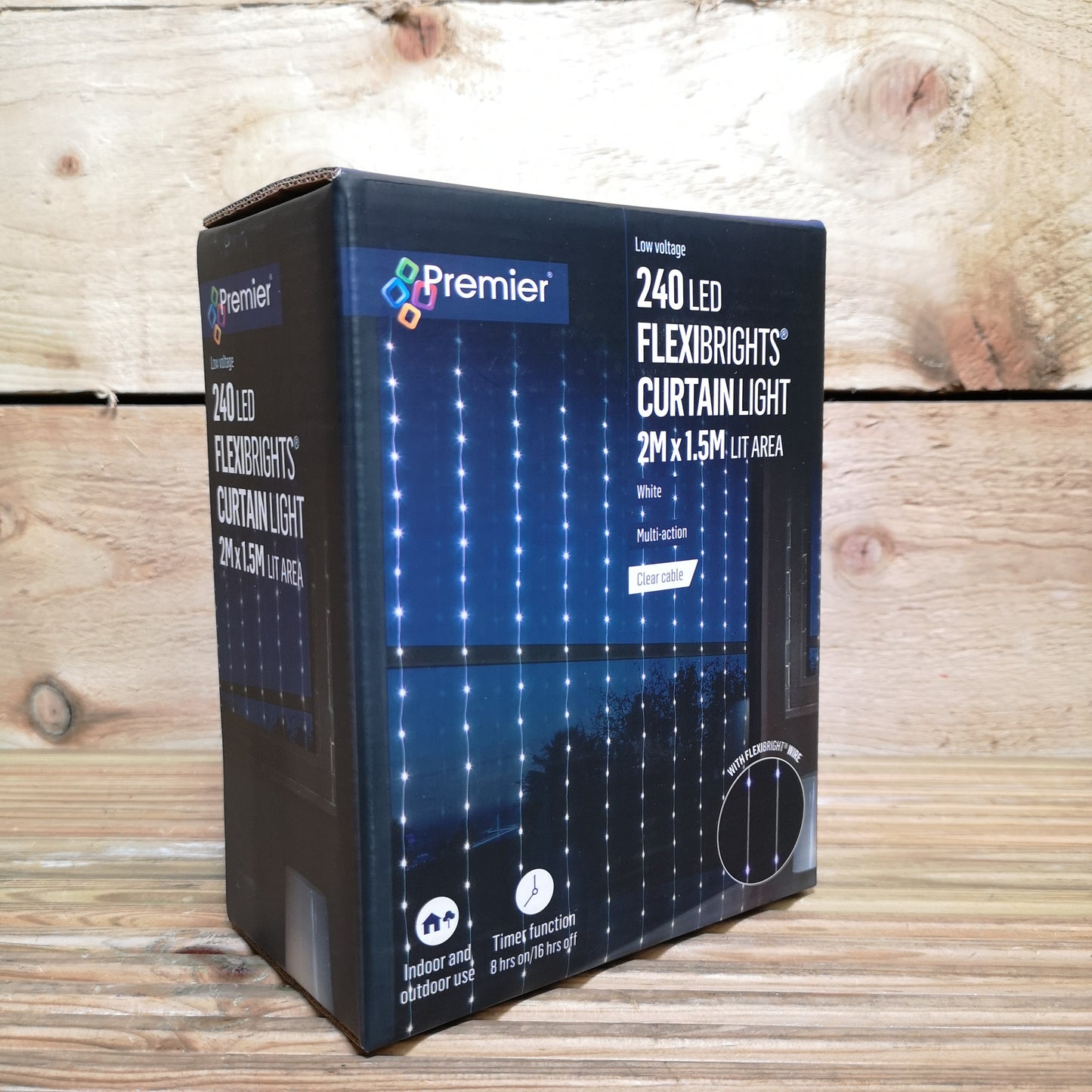 240 LED 2m x 1.5m Premier Flexibright Curtain Indoor Outdoor Multifunction Christmas Lights with Timer in Cool White