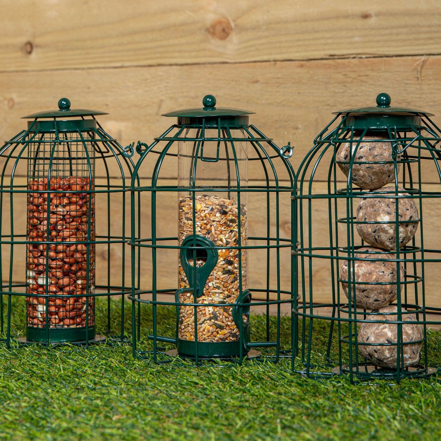 Pack of 3 Natures Market Wild Bird Hanging Nut Seed & Fat Ball Feeder with Squirrel Guard