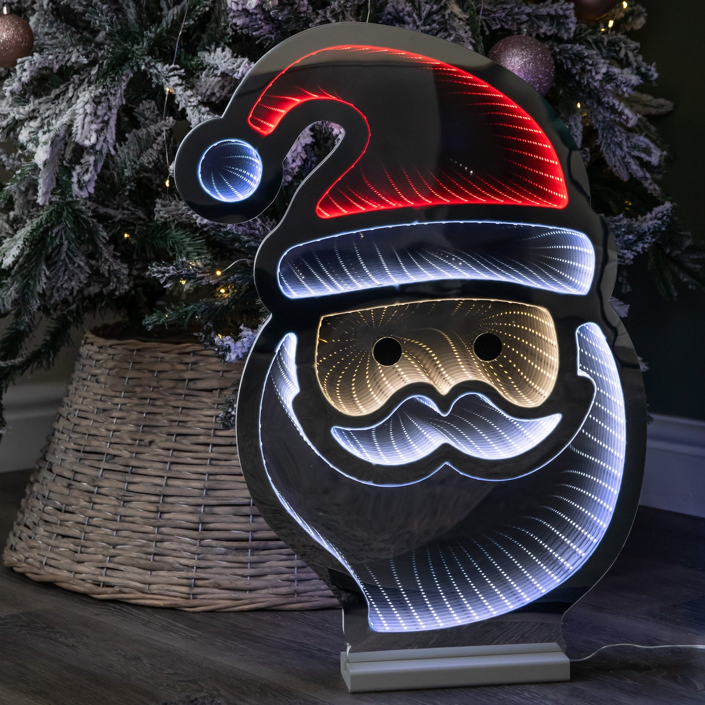 60cm Light up Christmas Santa Infinity Light with LEDs on Wooden Base