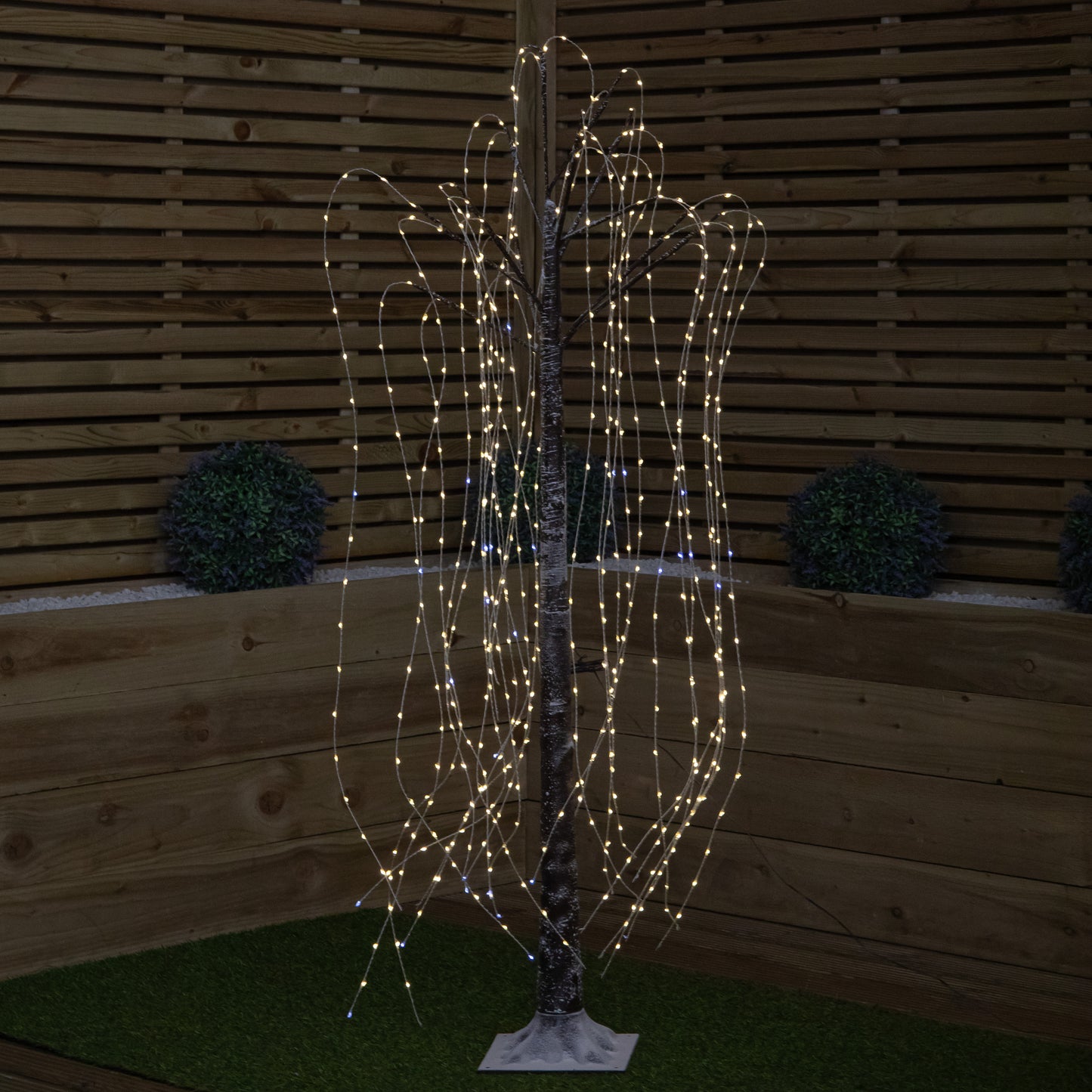 5ft (1.5m) Brown Flocked Christmas Willow Tree with Static & Flashing White Mix LEDs