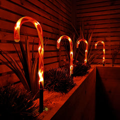 Set of 6 Light up Red & White Stripe Christmas Candy Cane Garden Stakes with LEDs