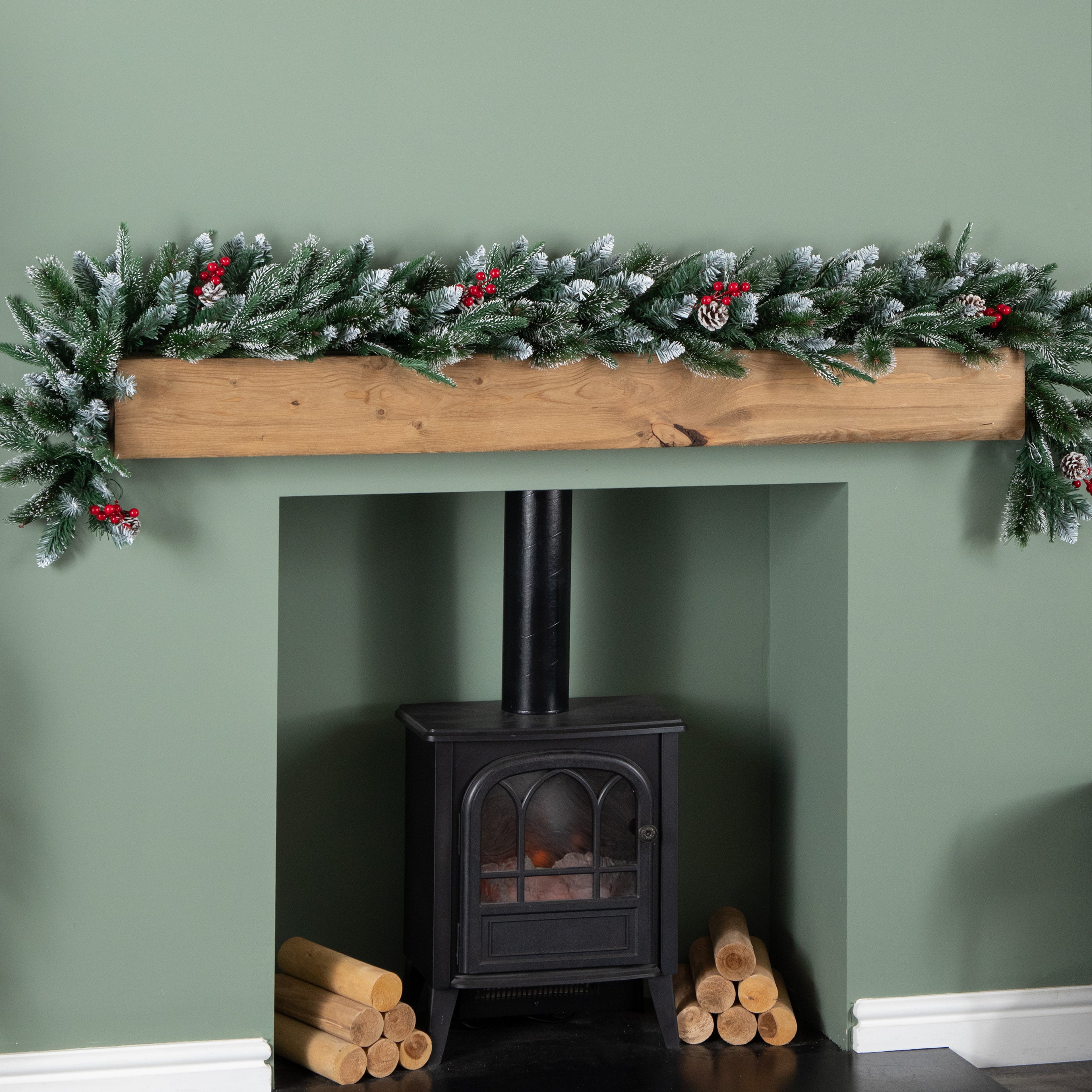 1.8m (6ft) New Jersey Christmas Garland with Red Berries Pinecones & Snow Tipped PVC Branches
