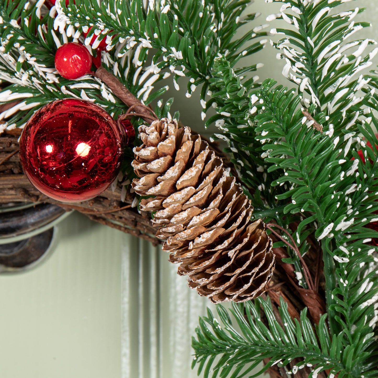50cm Christmas Pinecone Wreath with Red Berries and Baubles