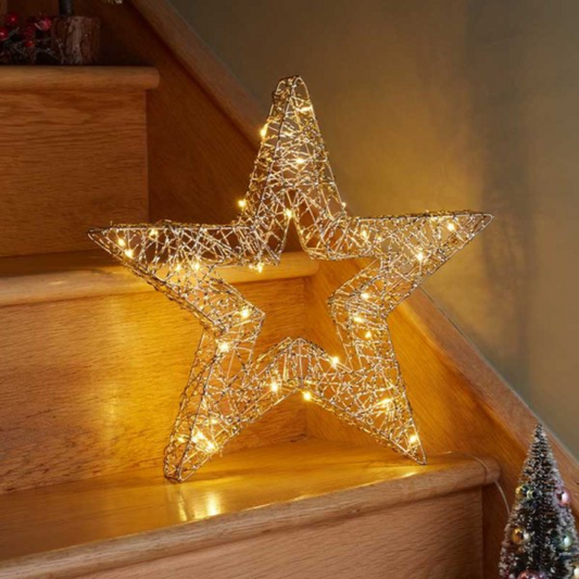 38cm Battery Operated Light up Gold Weave Christmas Weave with Warm White LEDs