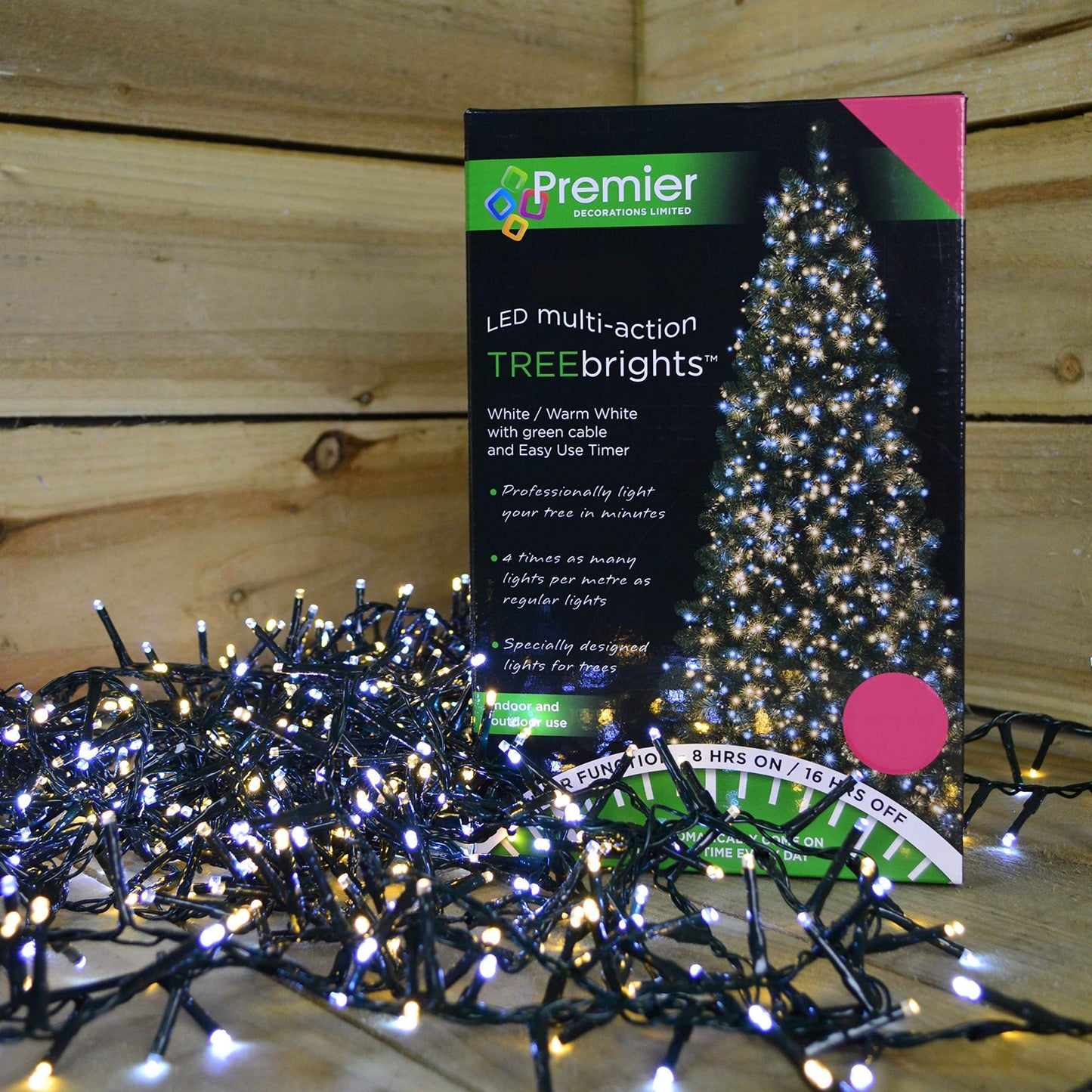 2000 LED 50m Premier TreeBrights Indoor Outdoor Christmas Multi Function Mains Operated String Lights with Timer in Cool & Warm White