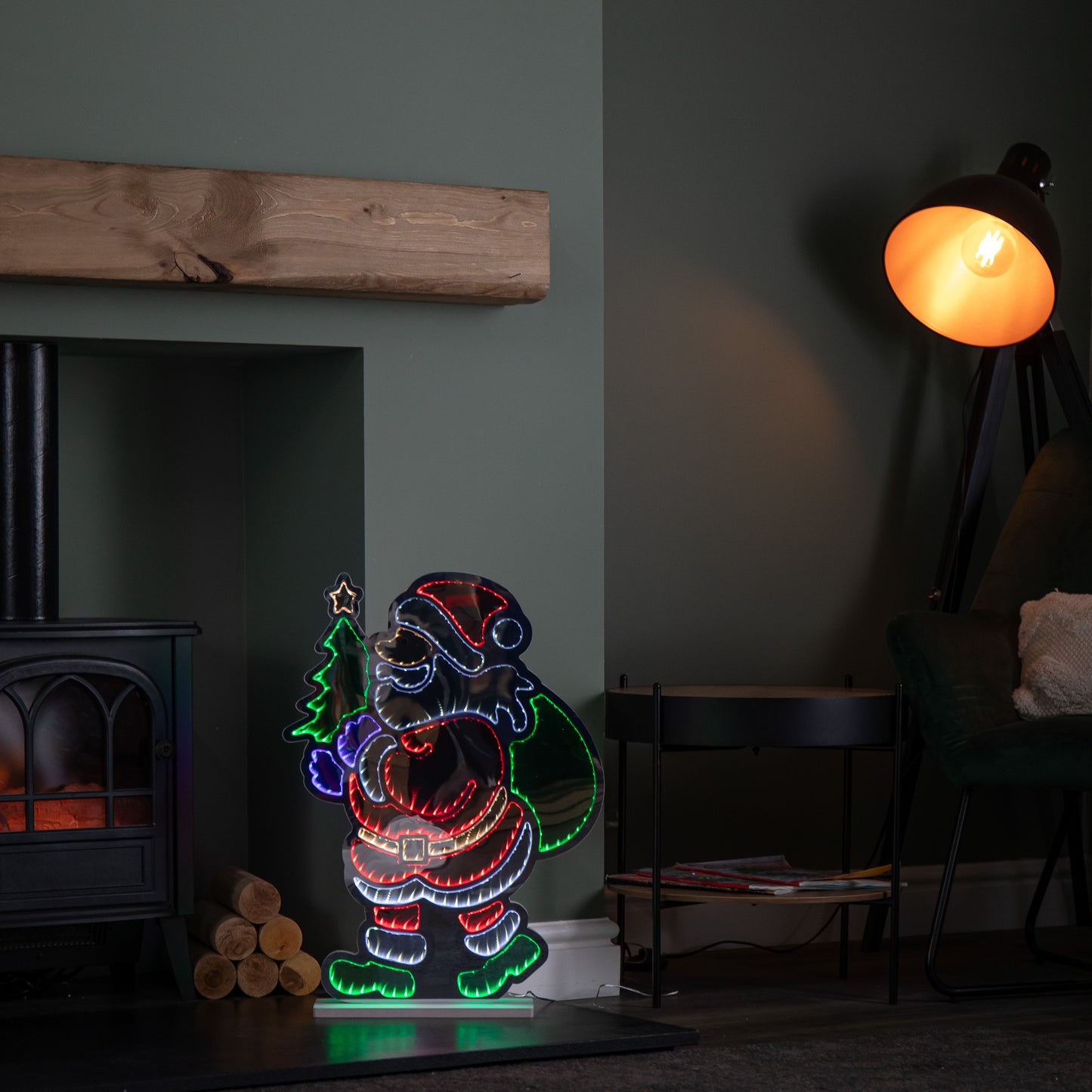 Factory Seconds: 60cm Light up Standing Santa with Tree Christmas Infinity Light with Multi-Coloured LEDs