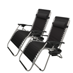 Set of 2 Multi Position Garden Zero Gravity Relaxer Chair Sun Lounger in Black & Silver