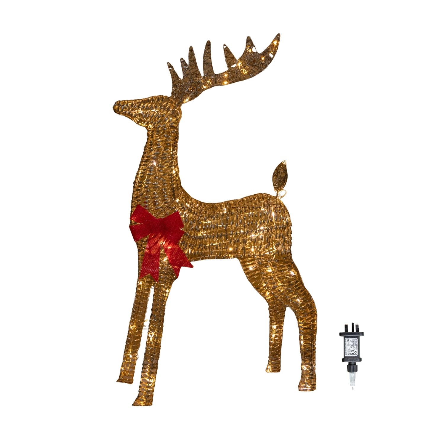 95cm Light up Gold Glitter Twist Christmas Reindeer with 94 Warm White LEDs