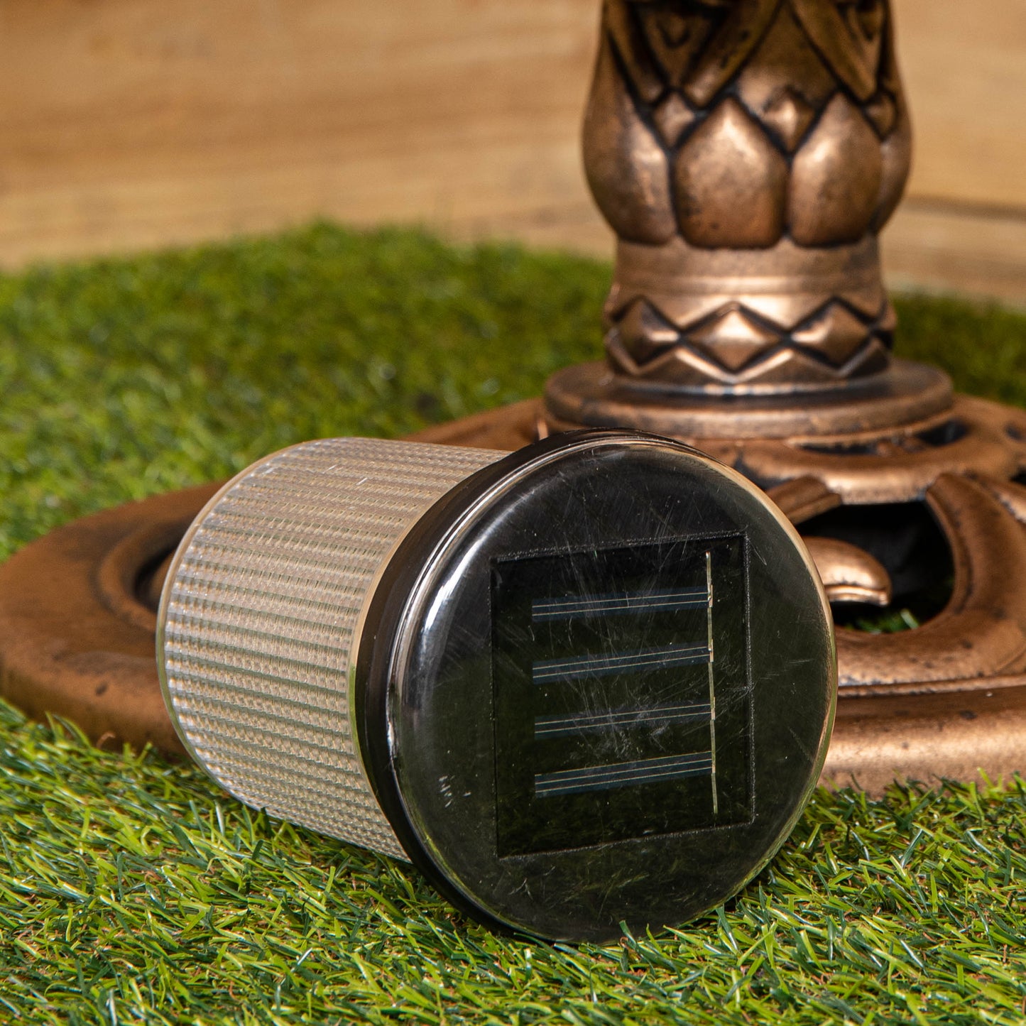 Factory Seconds: 1.1m Bronze Effect Resin Garden Bird Bath & Table with Solar Light