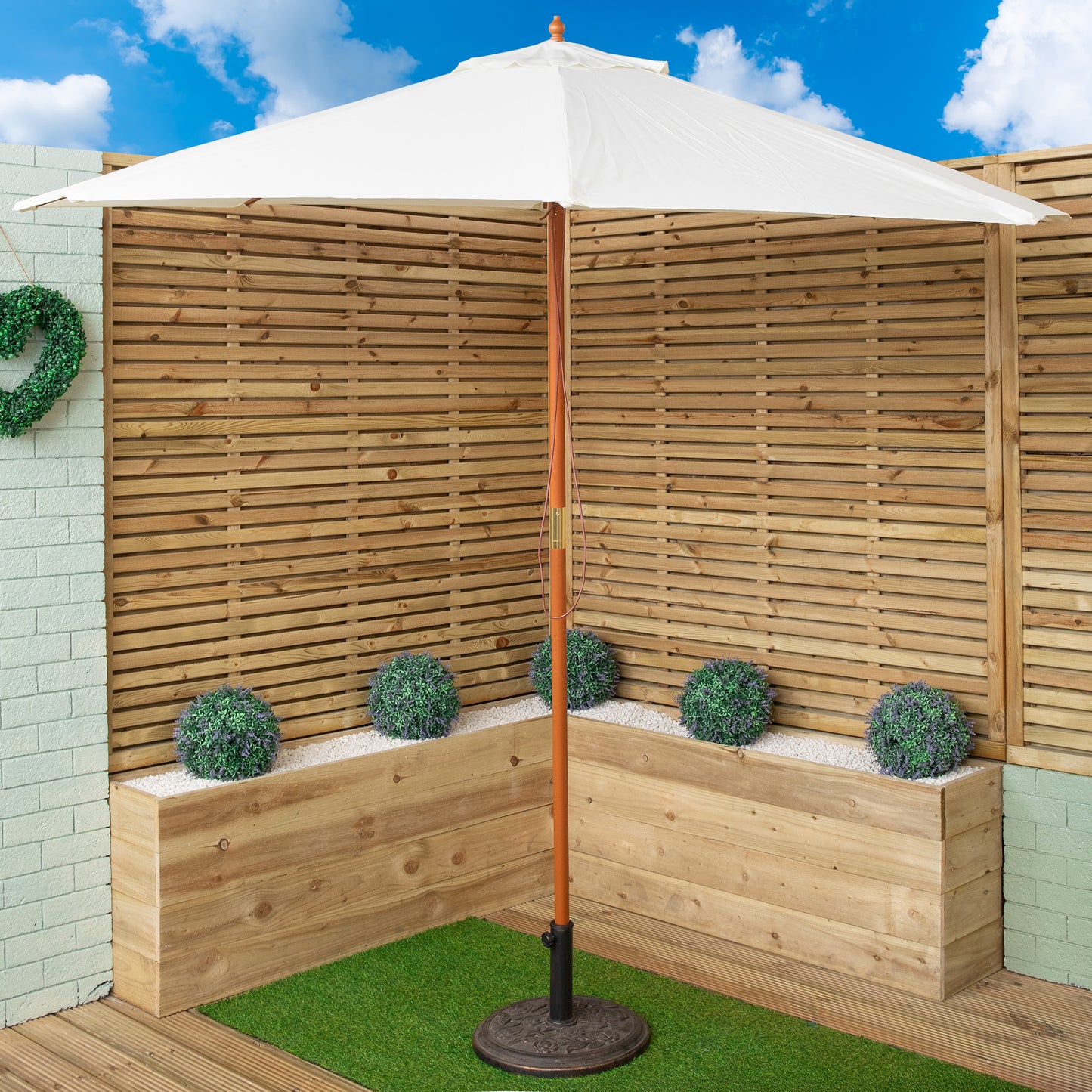 Samuel Alexander 2.7m Outdoor Wooden Garden Parasol Sun Shade with Carry Bag in Cream