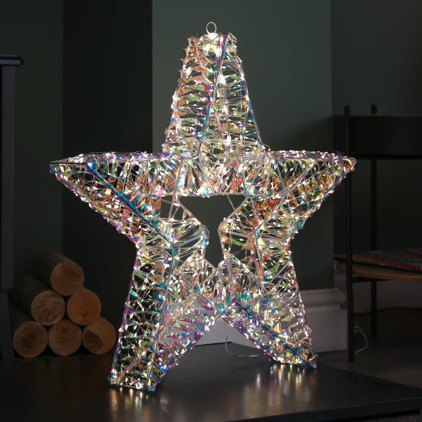 60cm Light up Iridescent Shimmer Christmas Star with 1440 Warm White LEDs