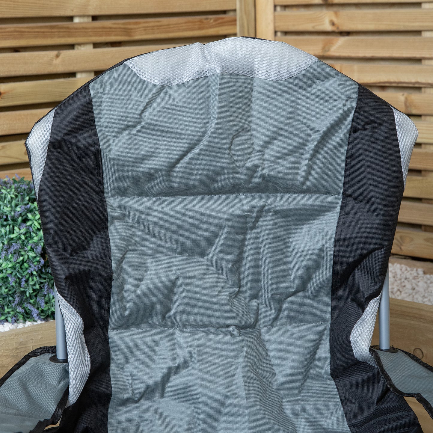 Luxury Padded High Back Outdoor Folding Chair with Cupholder in Grey