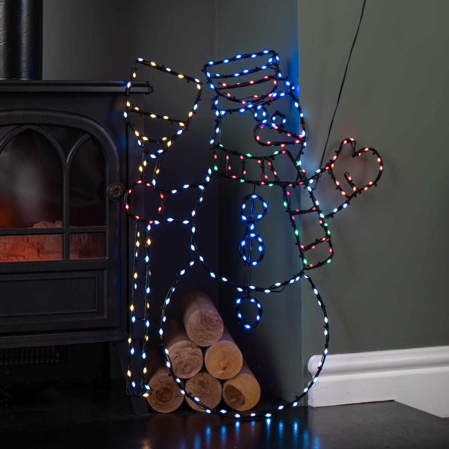 59cm x 45cm Light up FlexiBrights Christmas Snowman Silhouette with 238 Multi-Coloured LEDs