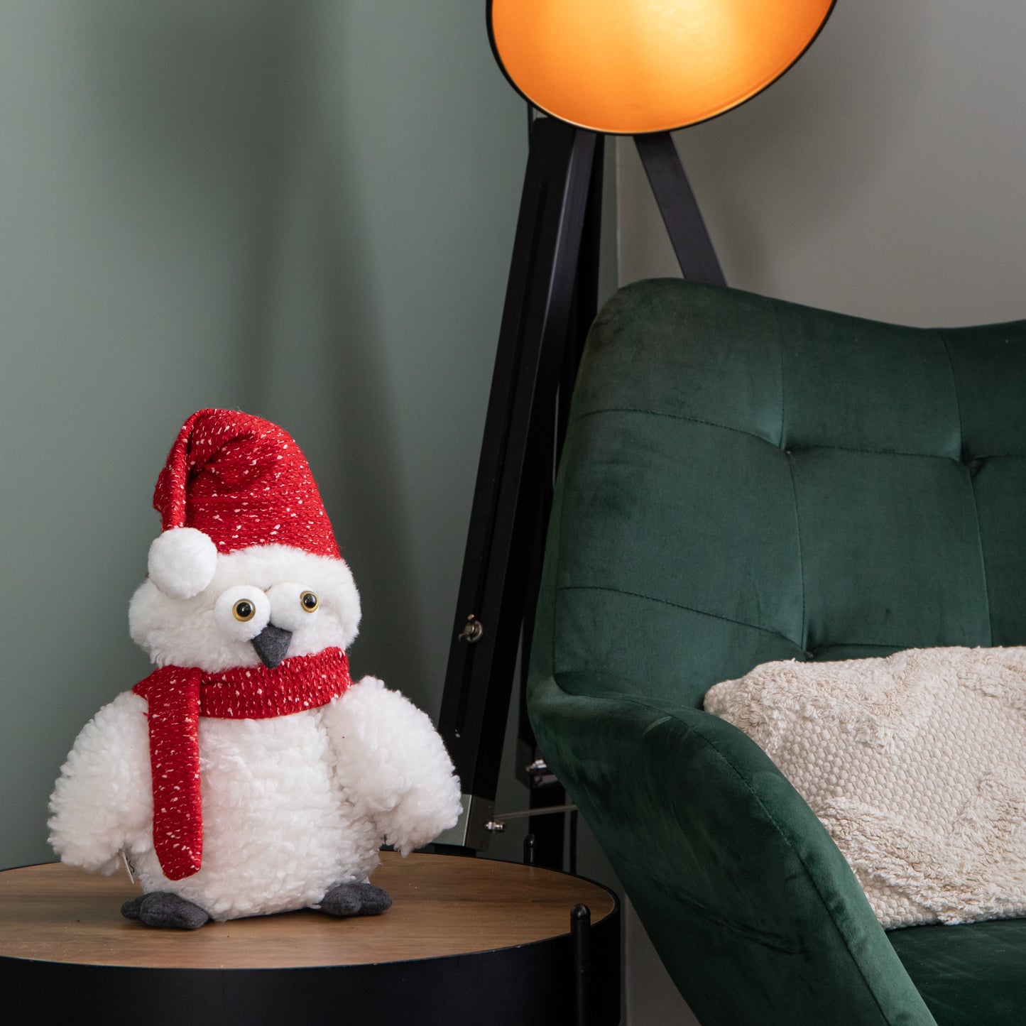 30cm Plush Christmas Goggle Owl Decoration with Santa Hat