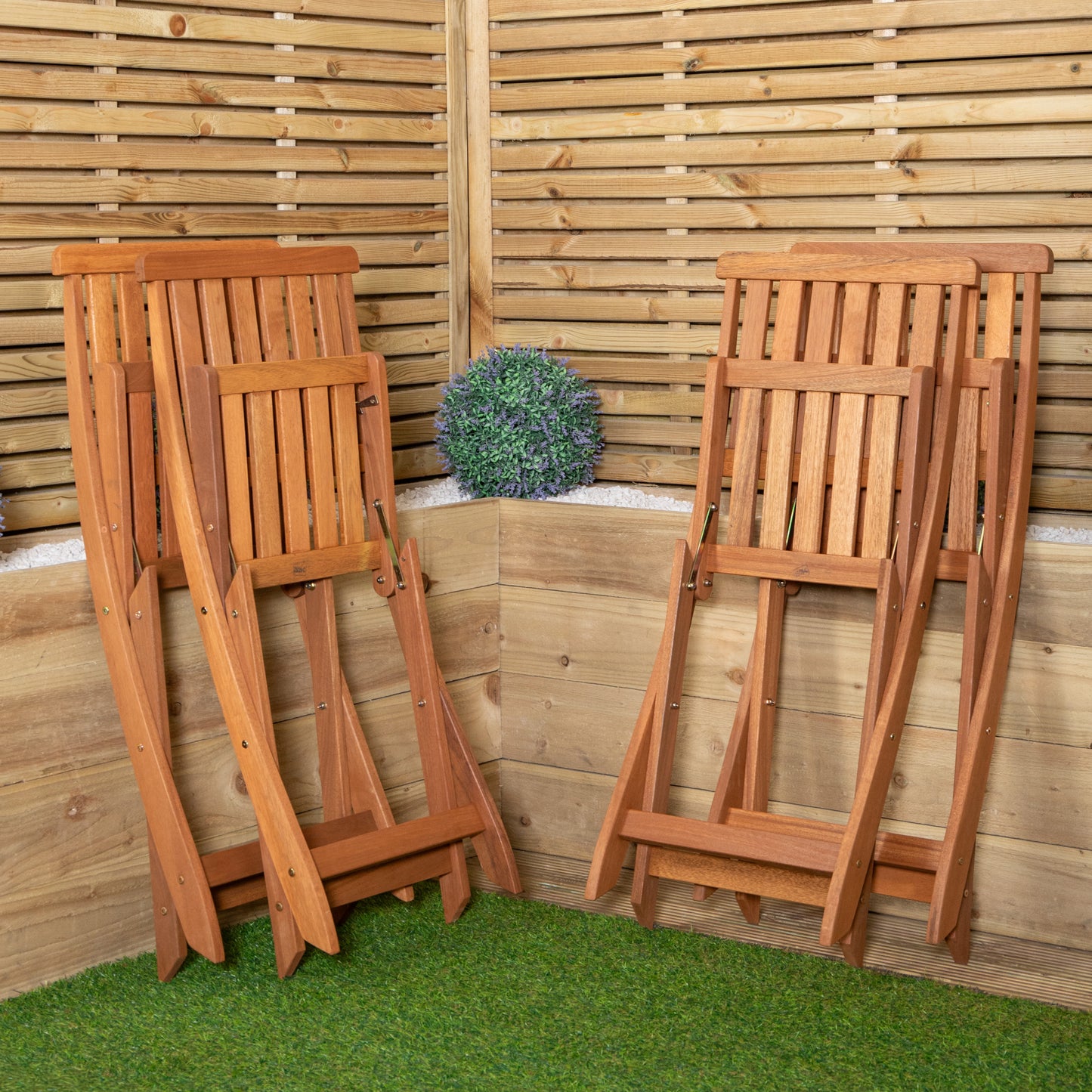 Outdoor 4 Person Folding Rectangular Wooden Garden Dining Table Chairs Set