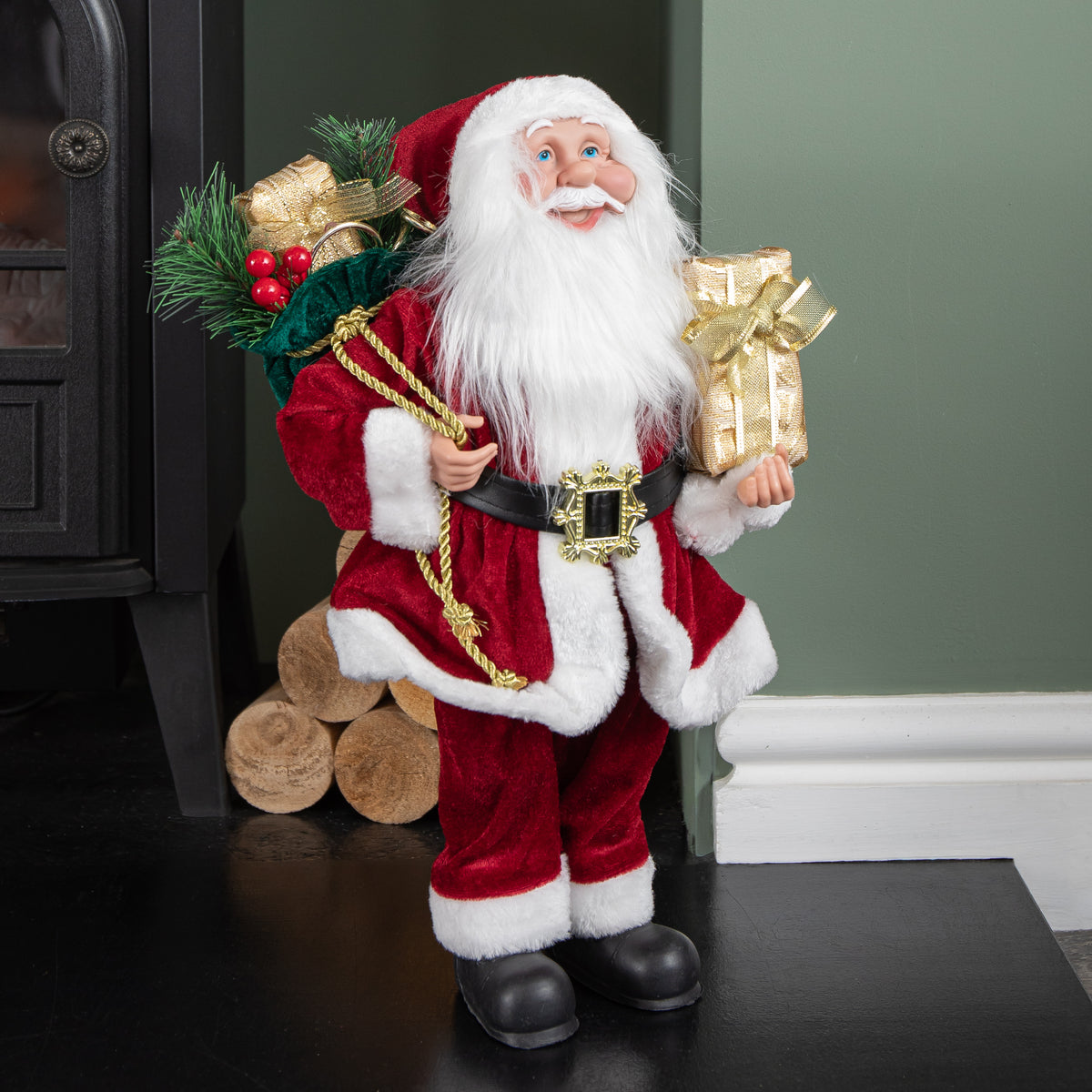 40cm Red Standing Santa with Gift Sack Christmas Indoor Decoration