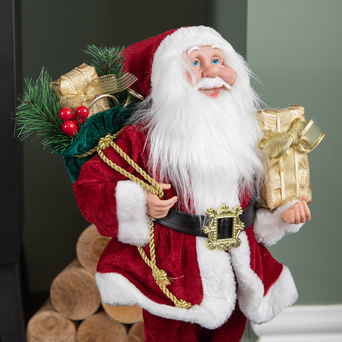 40cm Red Standing Santa with Gift Sack Christmas Indoor Decoration