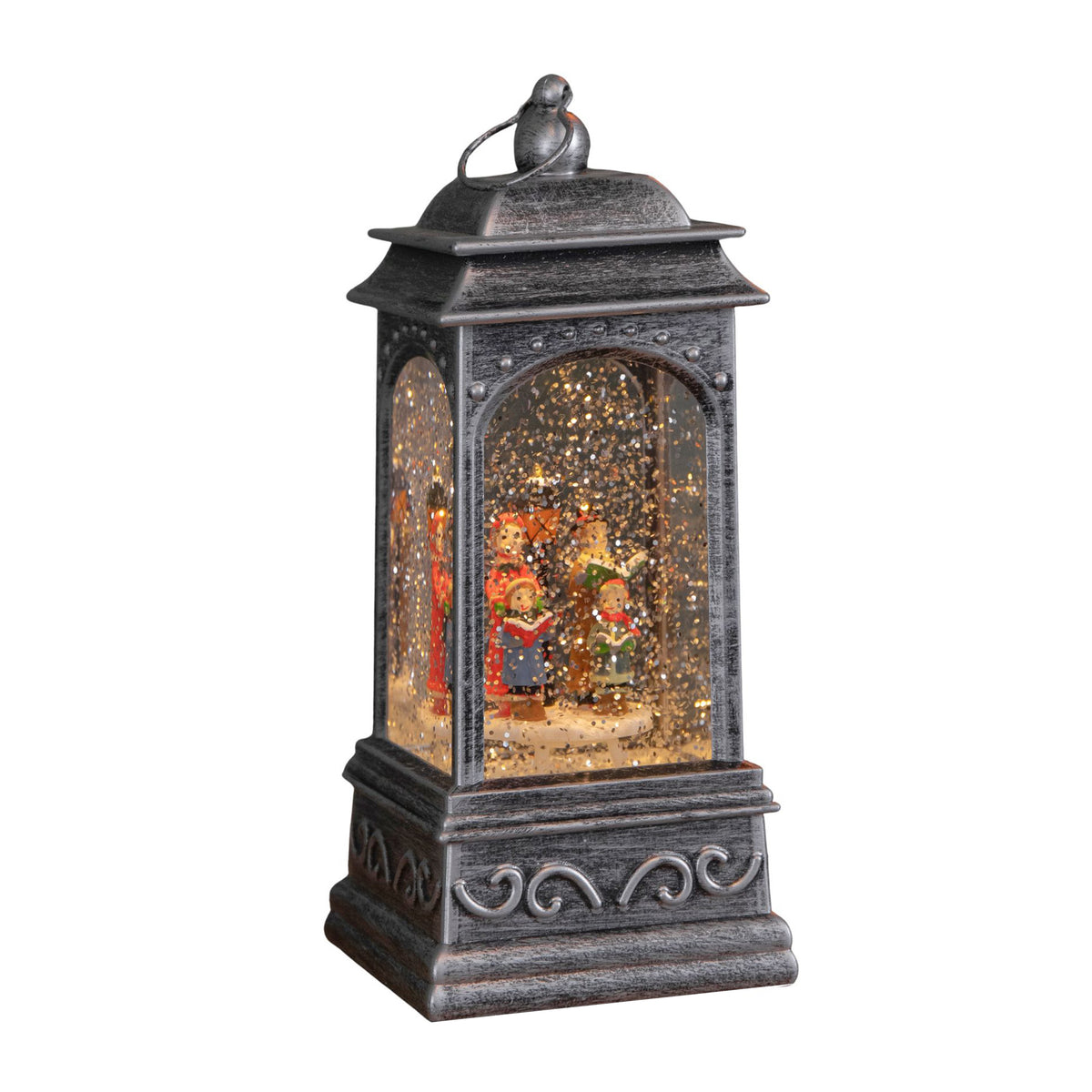 21cm Battery Operated Christmas Carol Scene Glitter Water Spinner Lantern