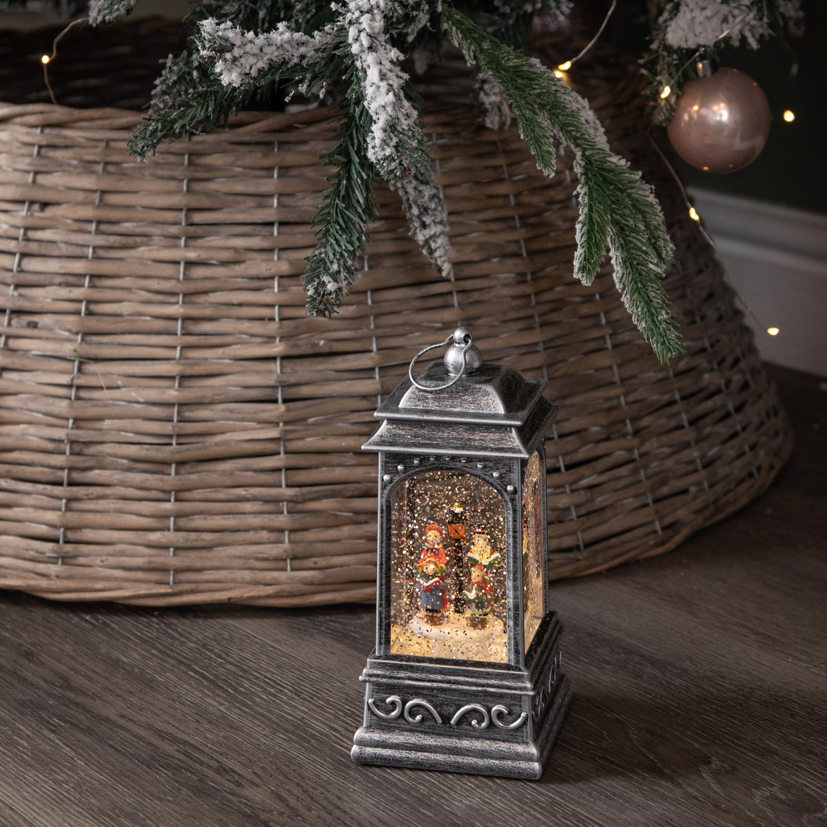 21cm Battery Operated Christmas Carol Scene Glitter Water Spinner Lantern