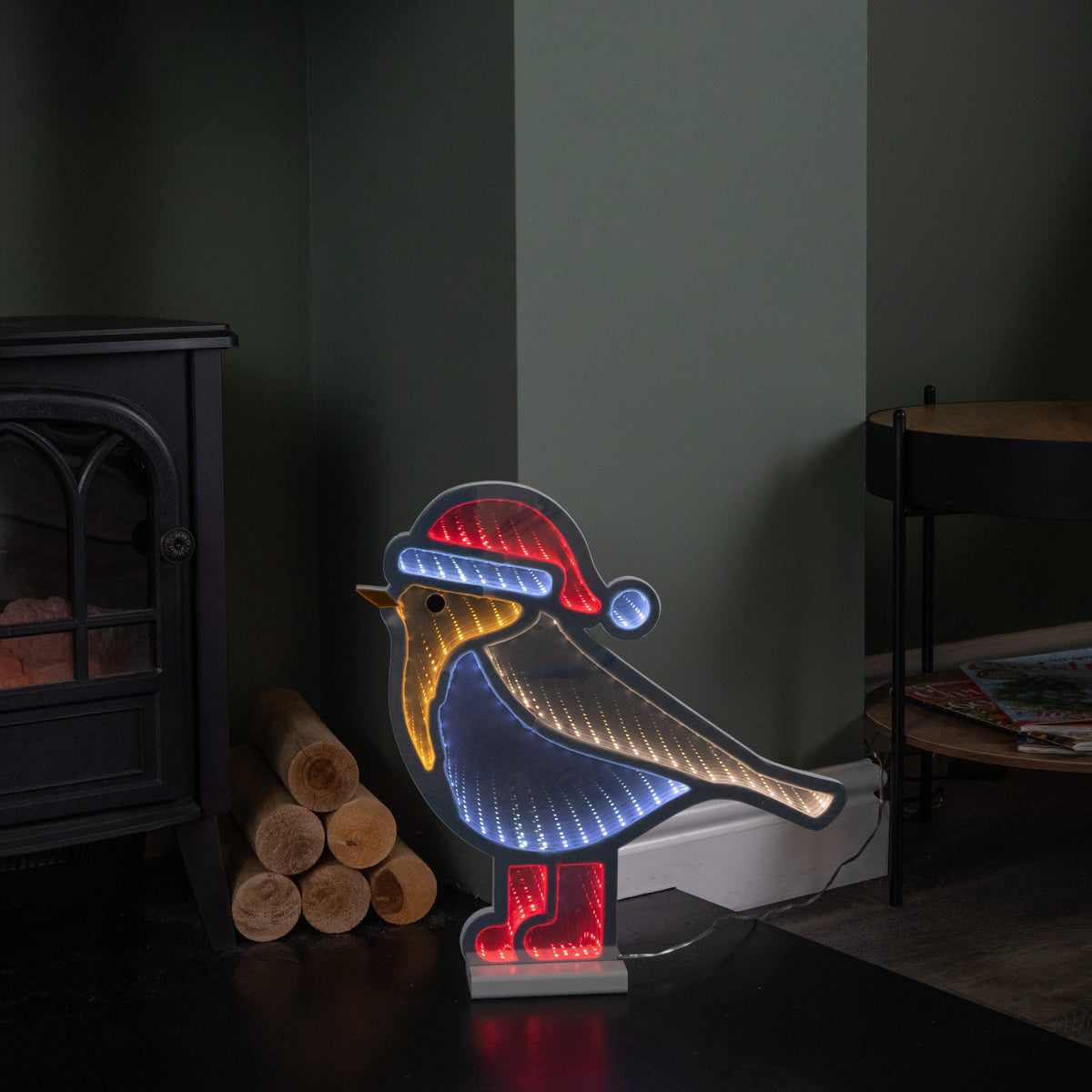 40cm Light up Christmas Robin Infinity Decoration with Red and White LEDs