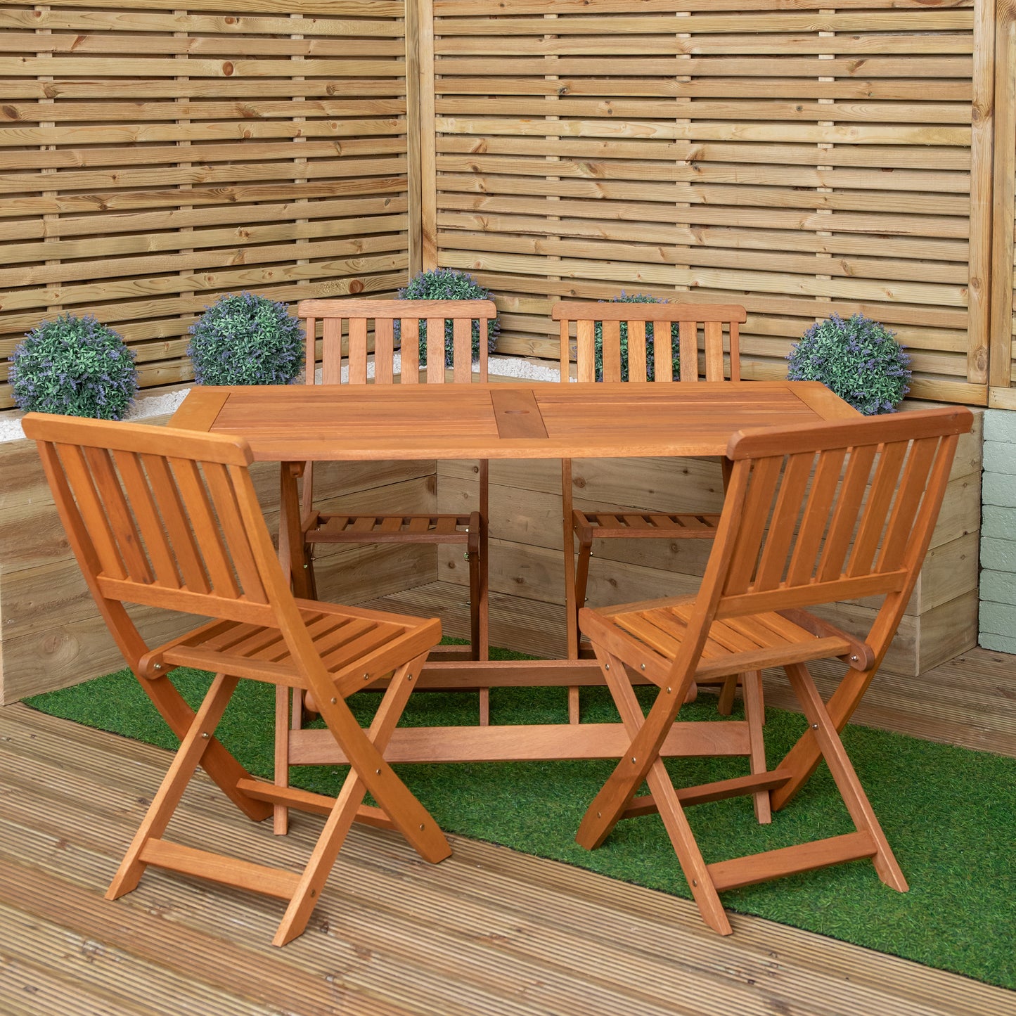 Outdoor 4 Person Folding Rectangular Wooden Garden Dining Table Chairs Set