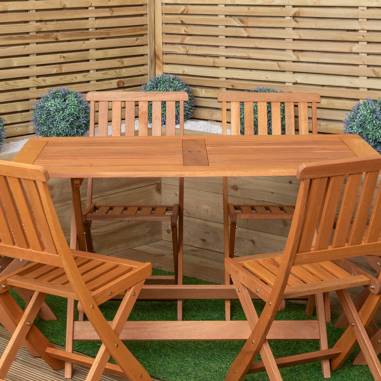 Outdoor 6 Person Folding Rectangular Wooden Garden Dining Table Chairs Set