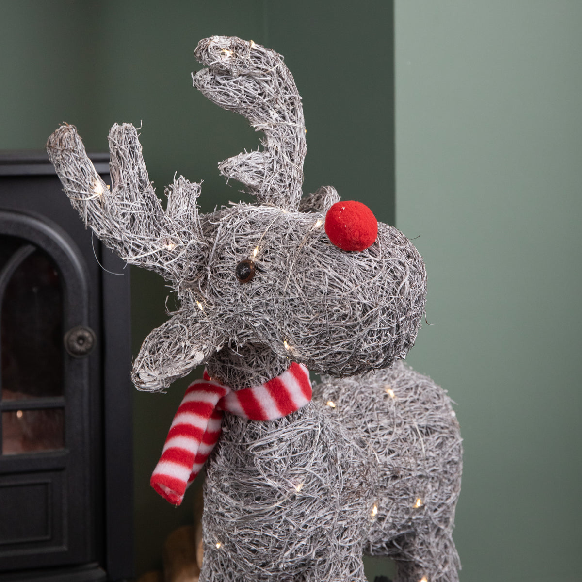 66cm Battery Operated Rattan Woven Cupid Reindeer with Warm White LEDs