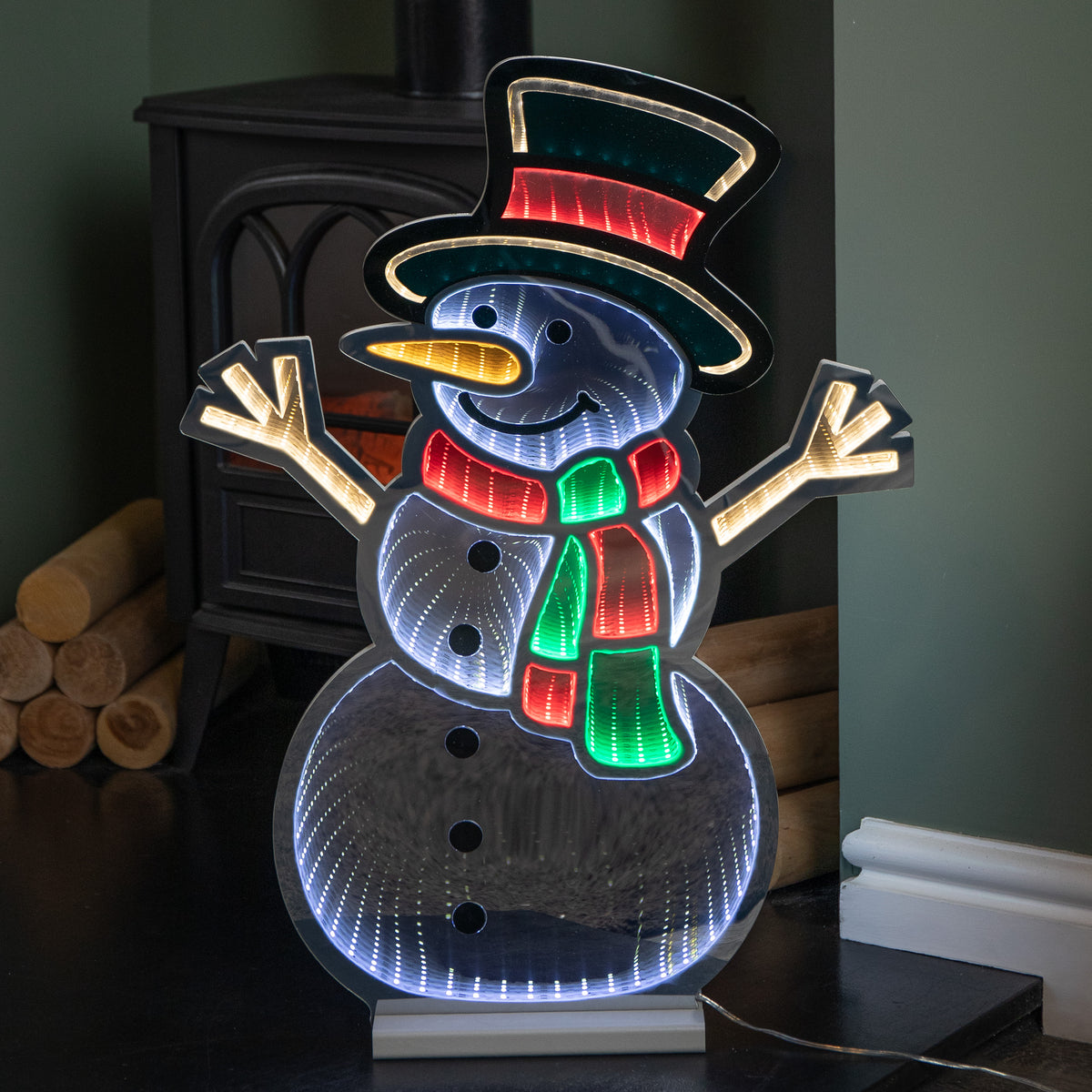 60cm Light up Standing Snowman Infinity Christmas Decoration with Multi-Coloured LEDs