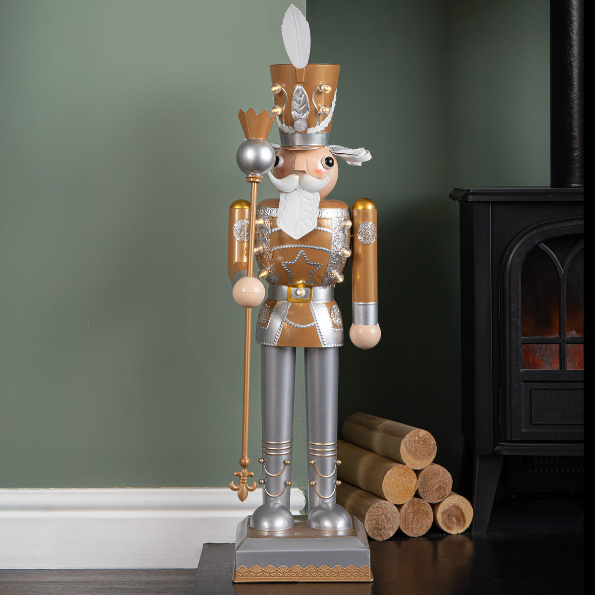 80cm Battery Operated Light up Christmas Gold Nutcracker with LEDs