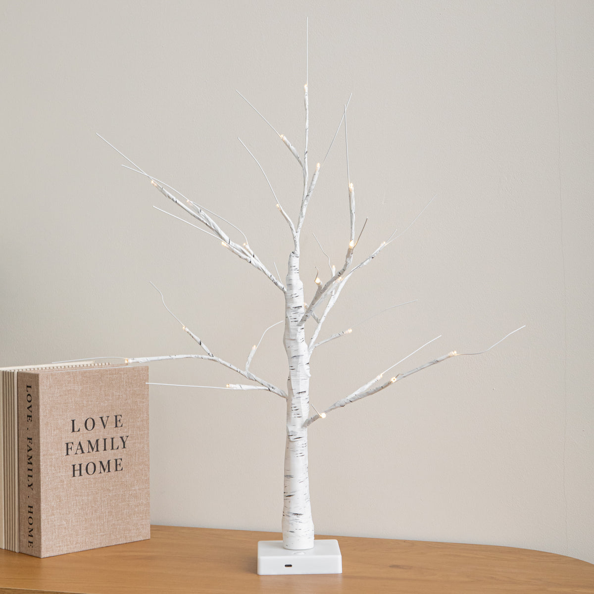 60cm Battery Powered Light Up Christmas Birch Tree with 24 Warm White LEDs