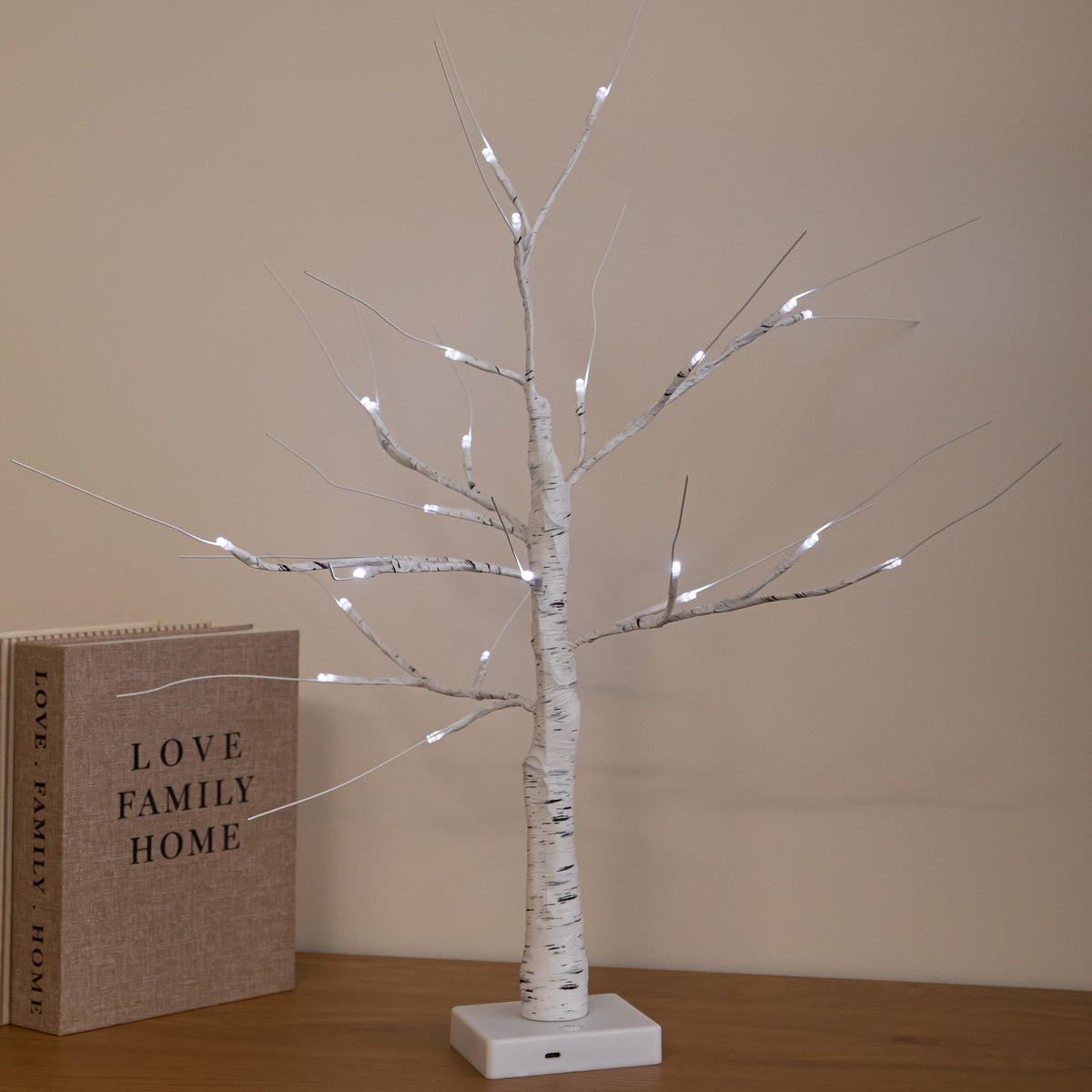 60cm Battery Powered Light Up Christmas Birch Tree with 24 White LEDs