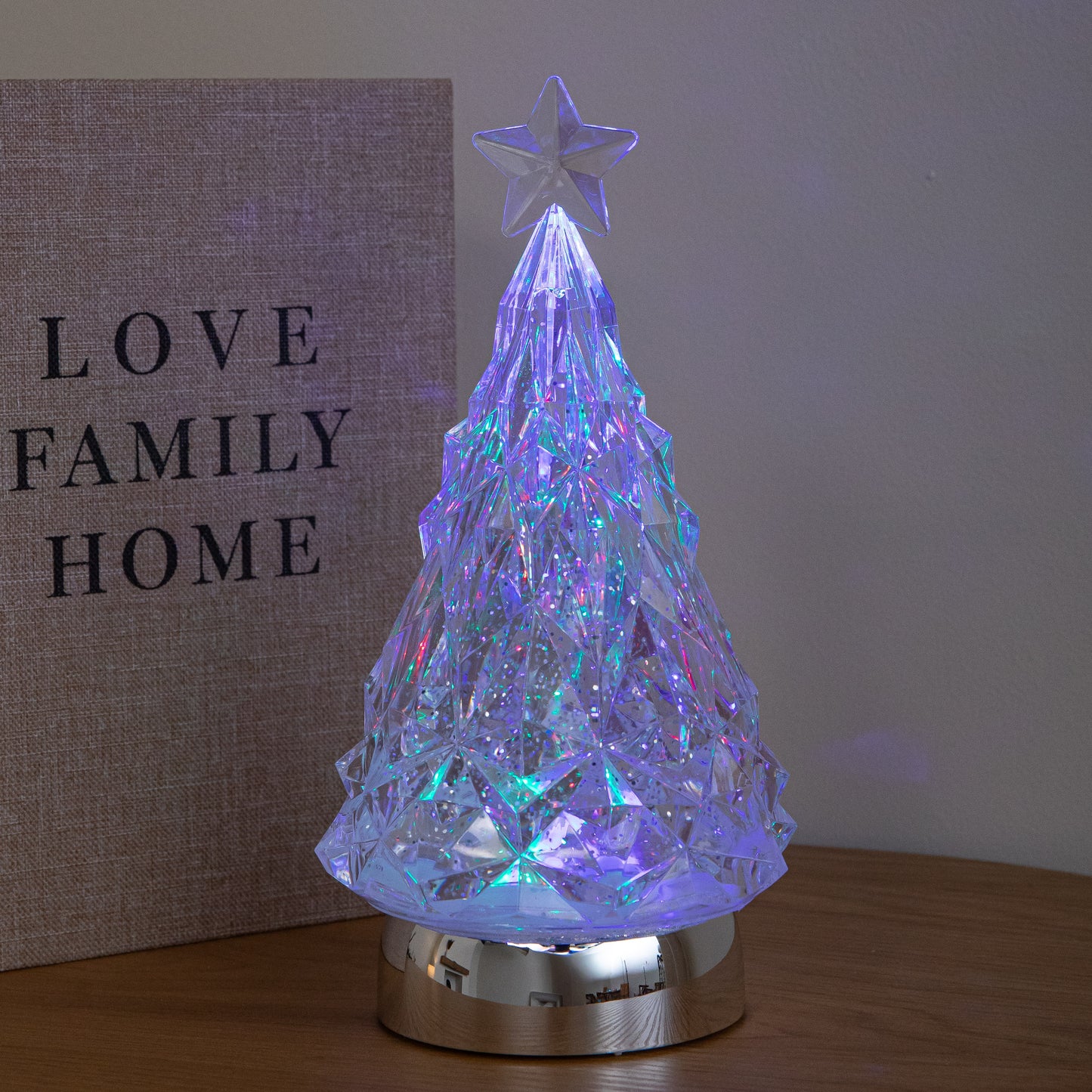 25cm Dual Powered Glitter Christmas Tree Water Spinner with Colour Changing LED Lights