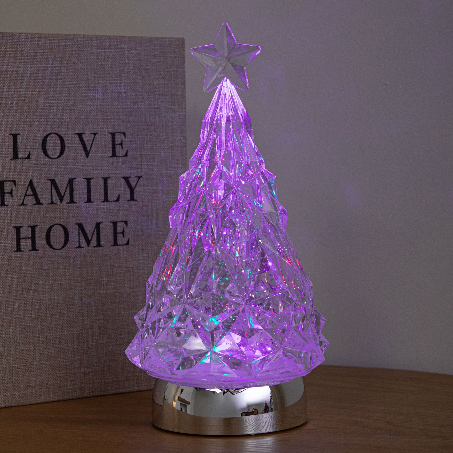25cm Dual Powered Glitter Christmas Tree Water Spinner with Colour Changing LED Lights