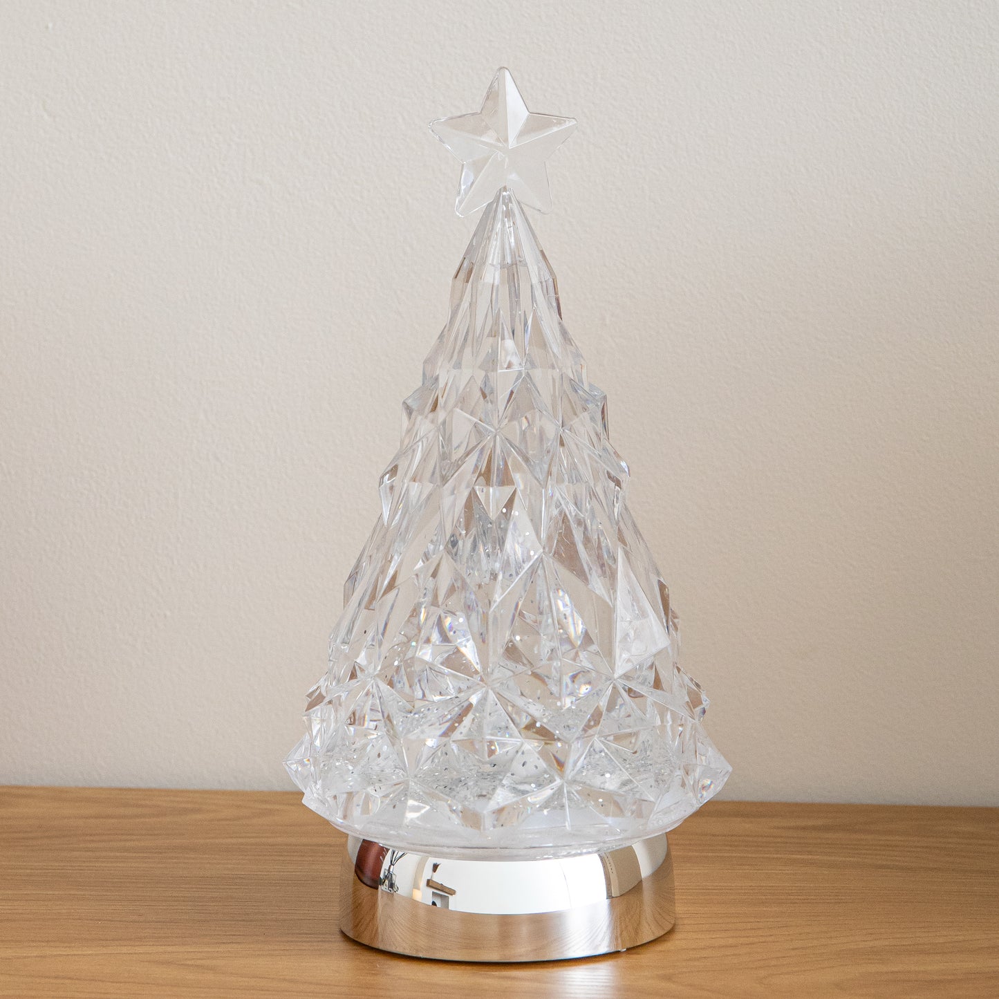 25cm Dual Powered Glitter Christmas Tree Water Spinner with Colour Changing LED Lights