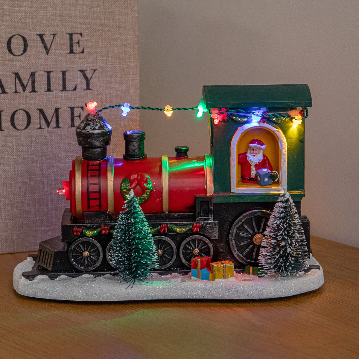 22cm Light Up Christmas Train with Santa with 8 Multi-Coloured LEDs