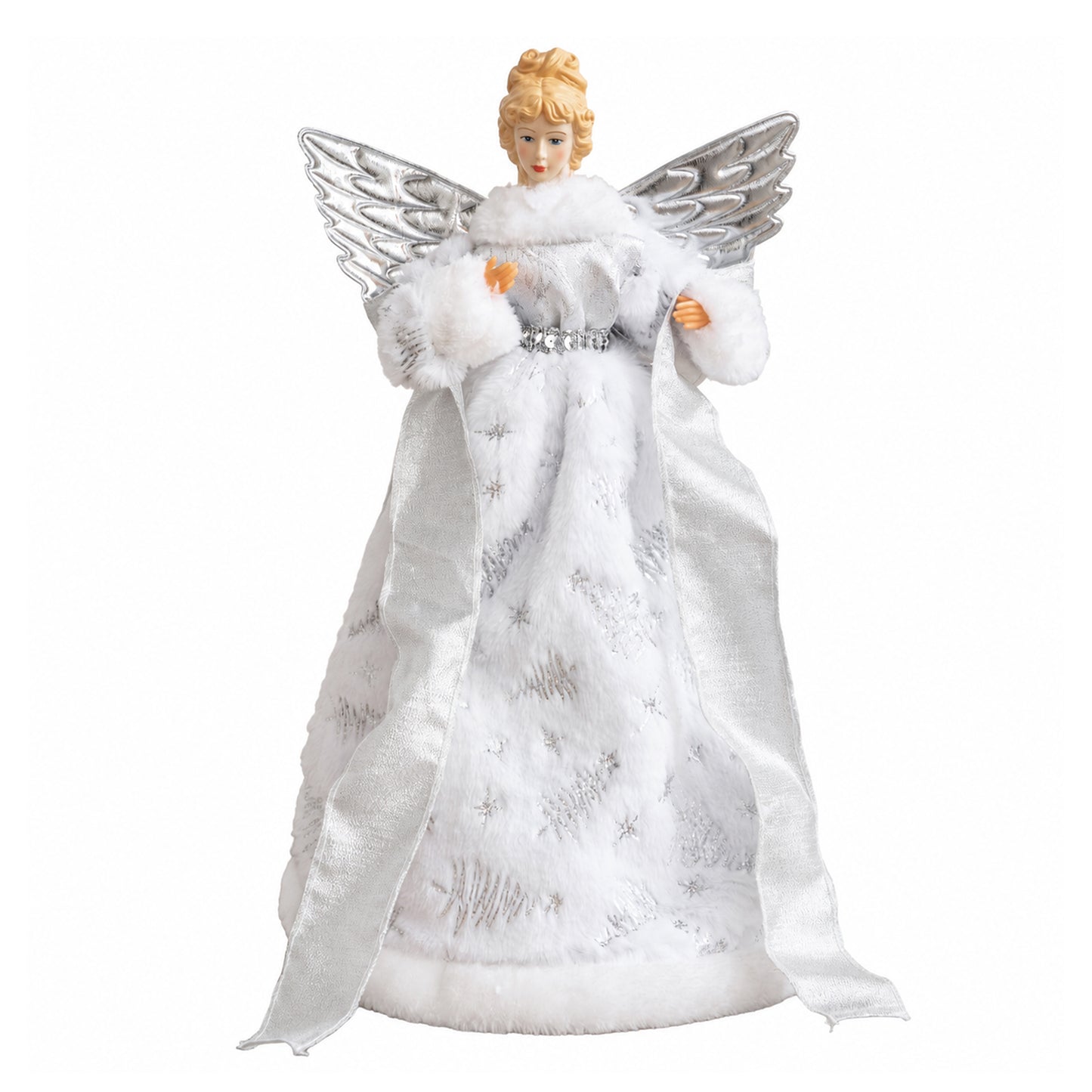 45cm Large White Christmas Angel with SIlver Wings Tree Topper