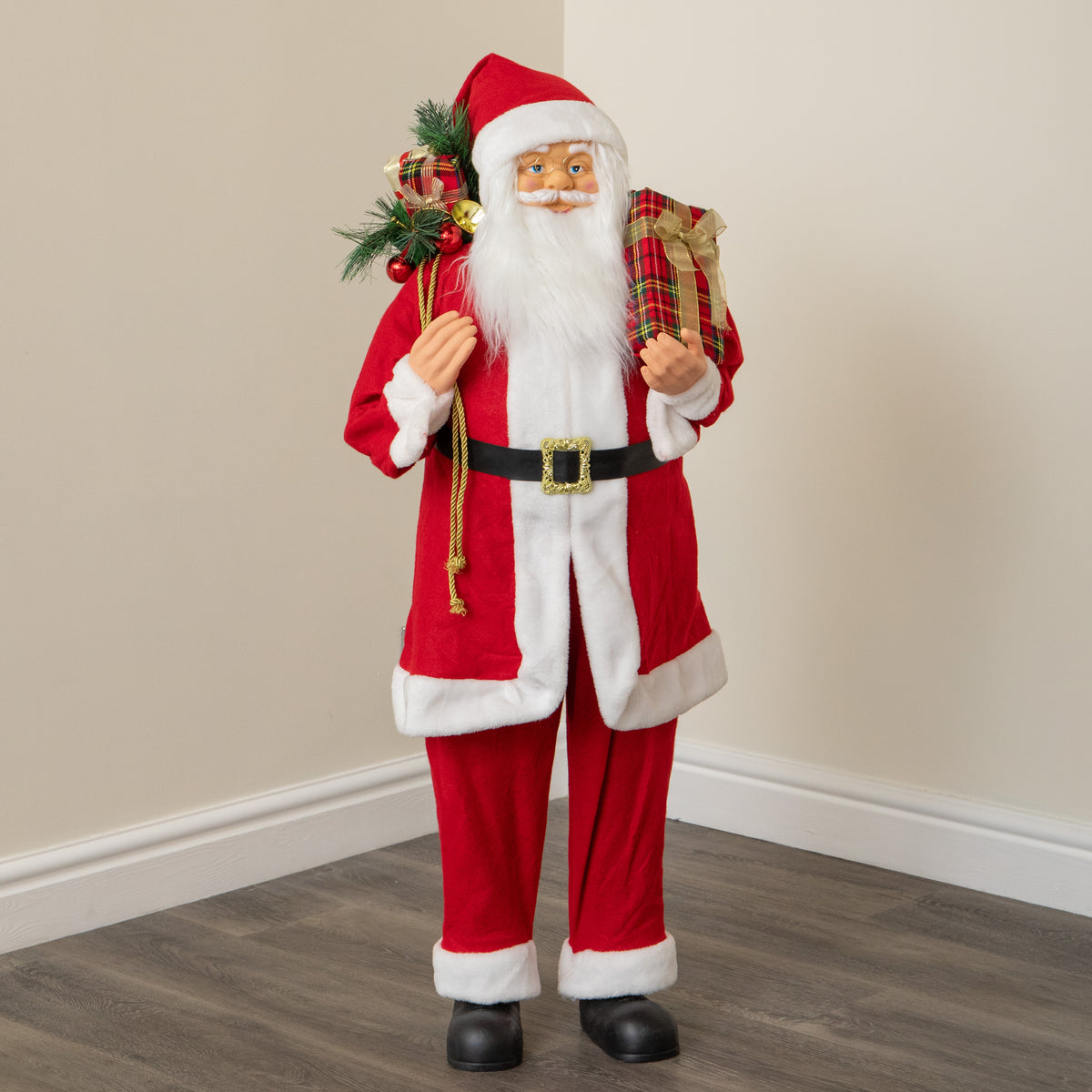 1.1m Tall Standing Santa Claus Christmas Decoration with Gift Sack
