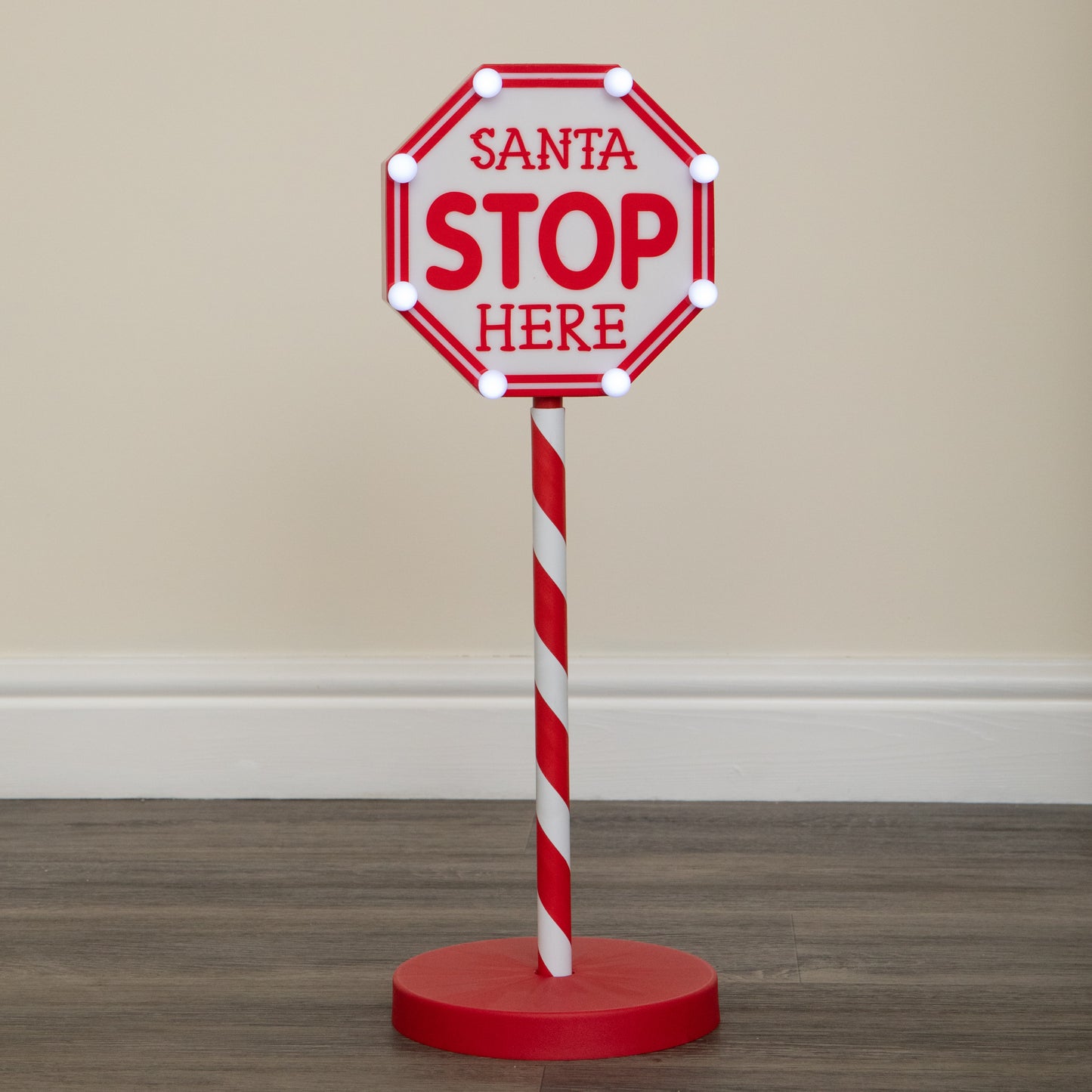 57cm Santa Stop Here Light Up Christmas Sign with 8 White LEDs