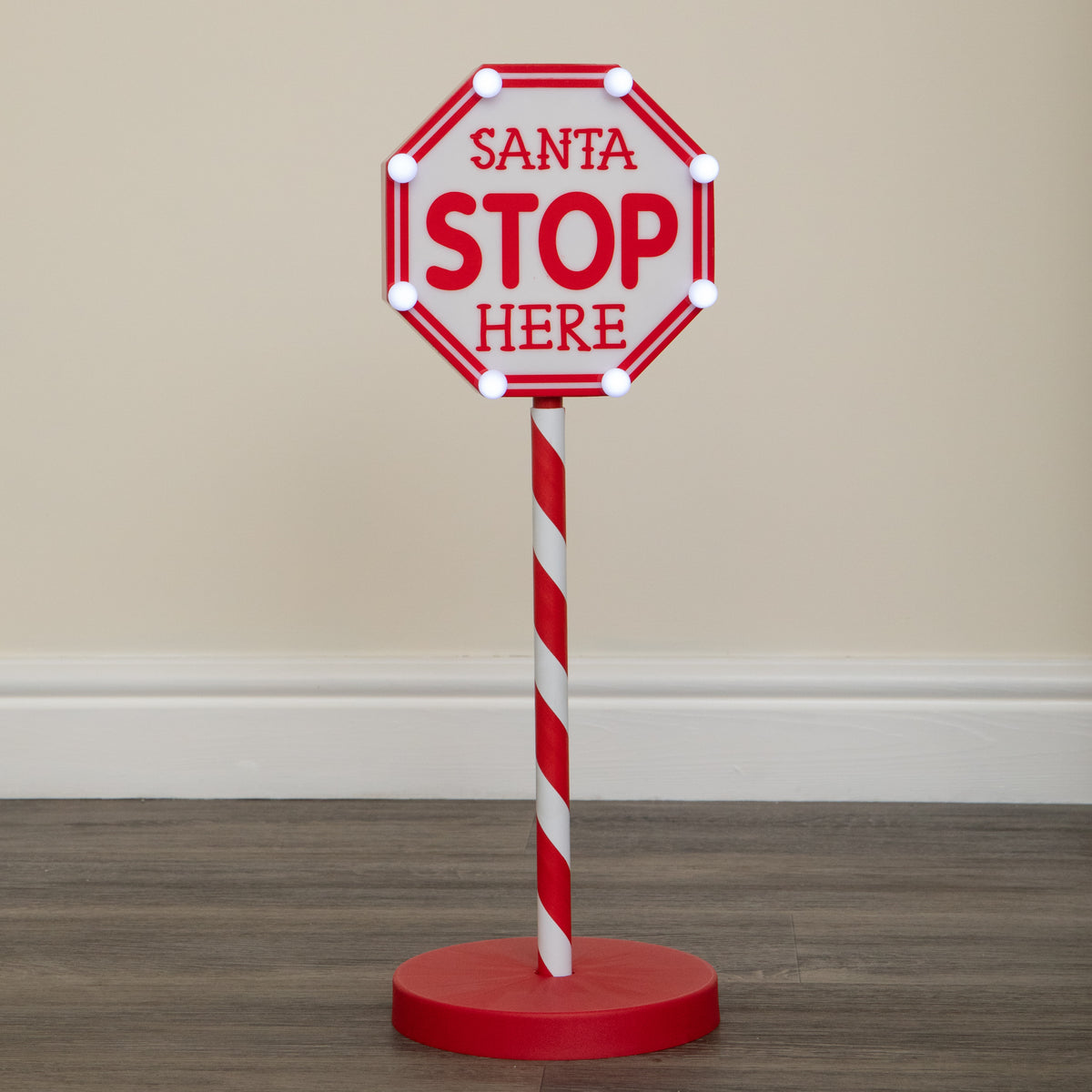 57cm Santa Stop Here Light Up Christmas Sign with 8 White LEDs