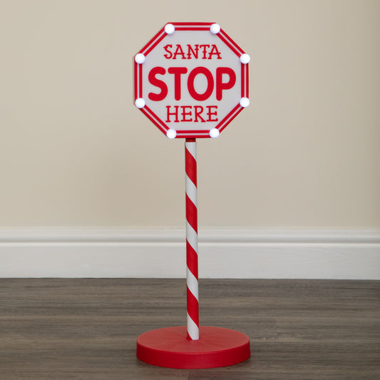 57cm Santa Stop Here Light Up Christmas Sign with 8 White LEDs