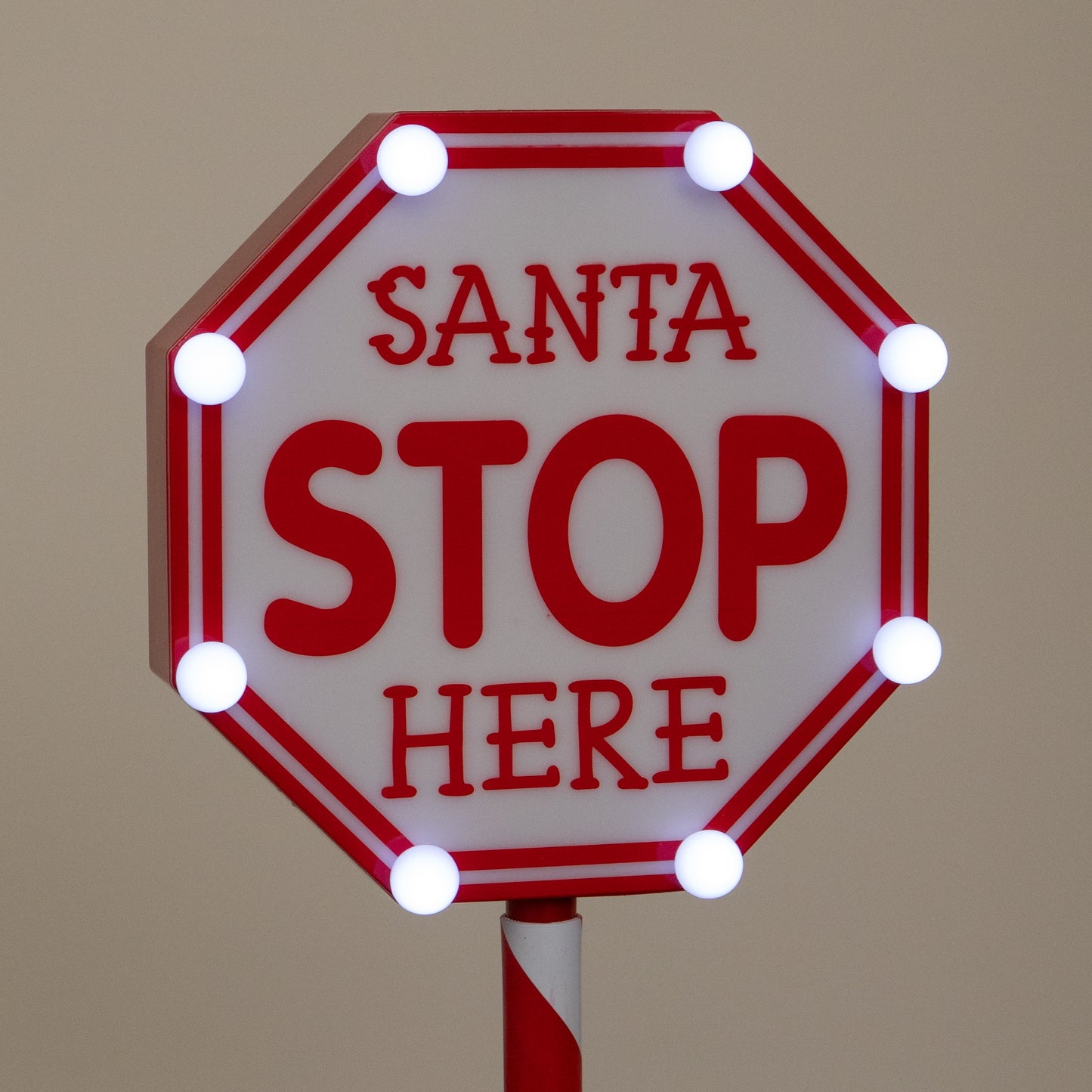 57cm Santa Stop Here Light Up Christmas Sign with 8 White LEDs