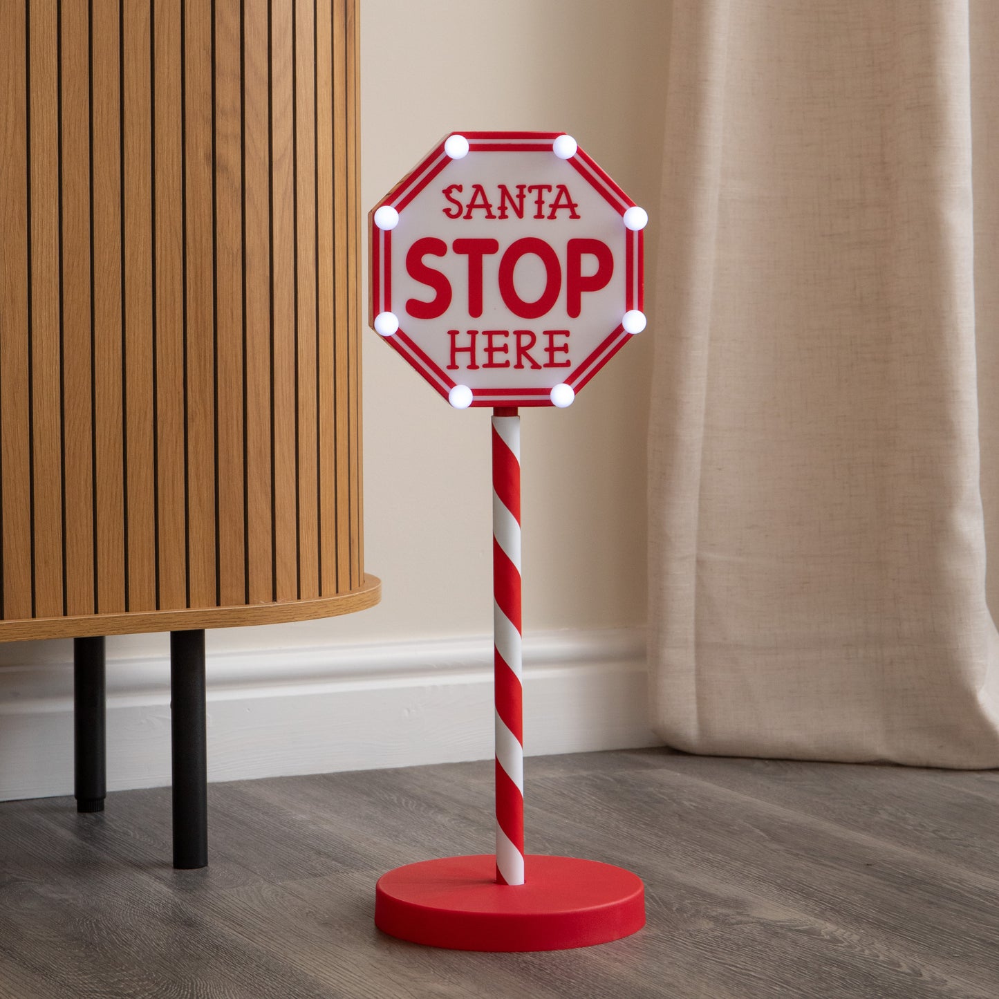 57cm Santa Stop Here Light Up Christmas Sign with 8 White LEDs