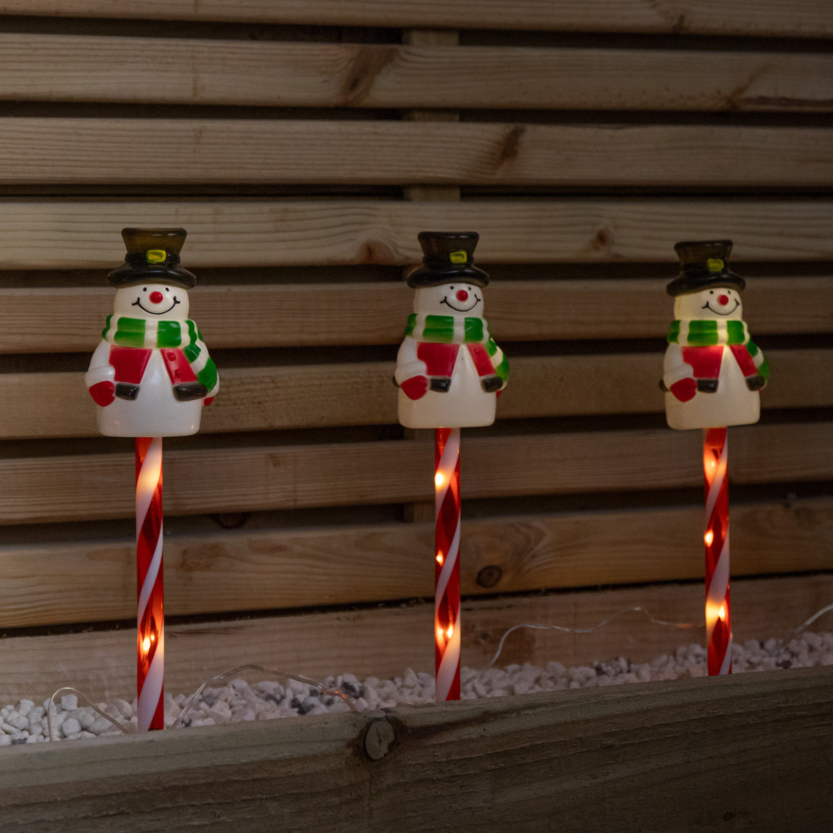 Set of 6 Frosty Snowman Christmas Path Lights with Warm White LEDs