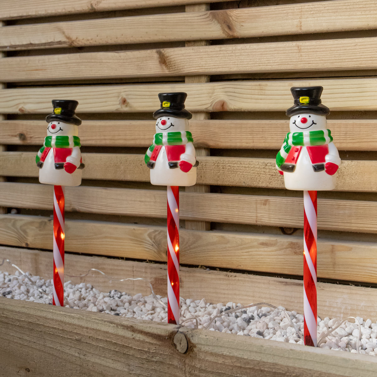 Set of 6 Frosty Snowman Christmas Path Lights with Warm White LEDs