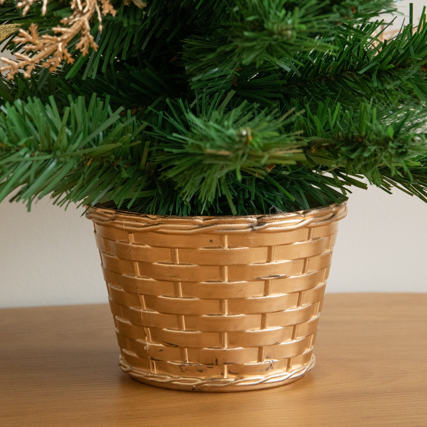 50cm Mini Christmas Fir Tree in Plastic Pot with Gold Decorations 