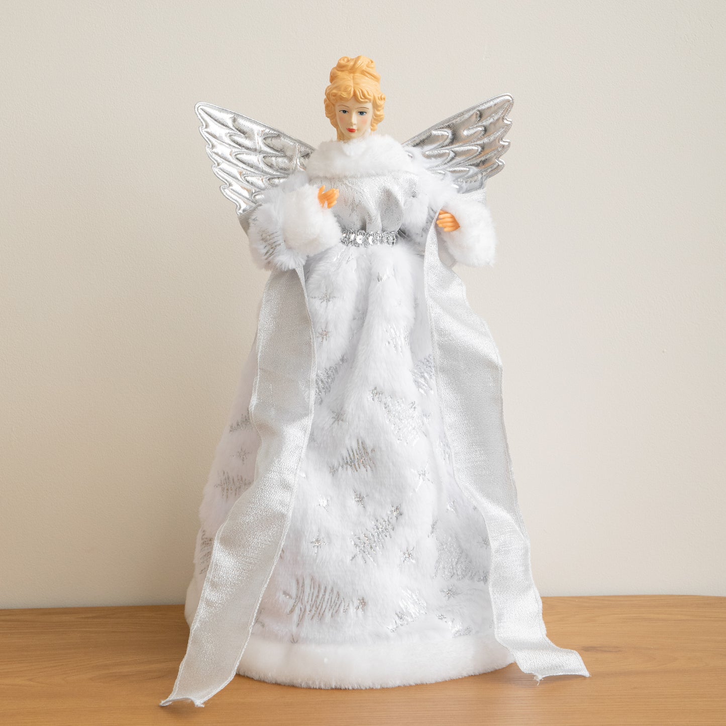 45cm Large White Christmas Angel with SIlver Wings Tree Topper
