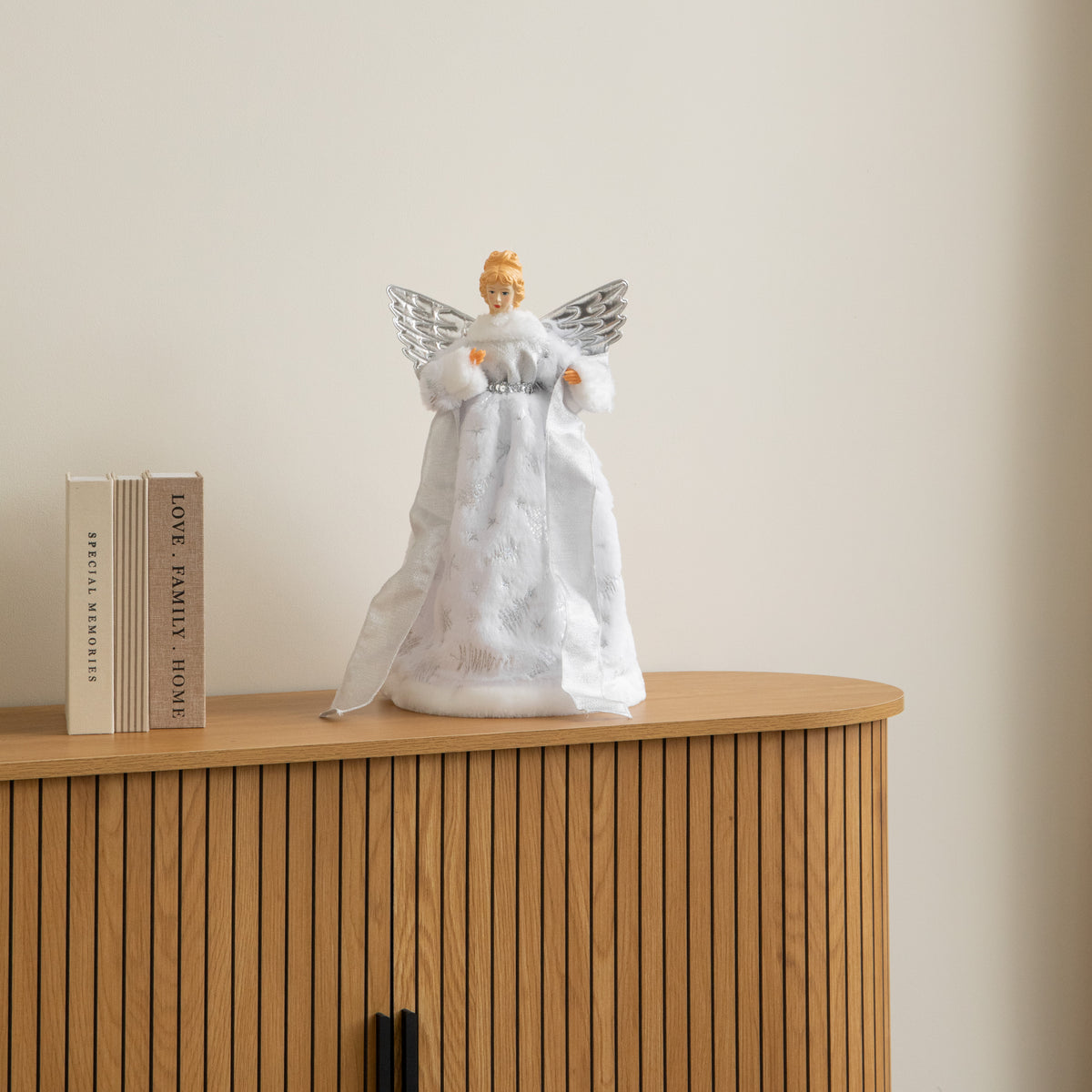 45cm Large White Christmas Angel with SIlver Wings Tree Topper