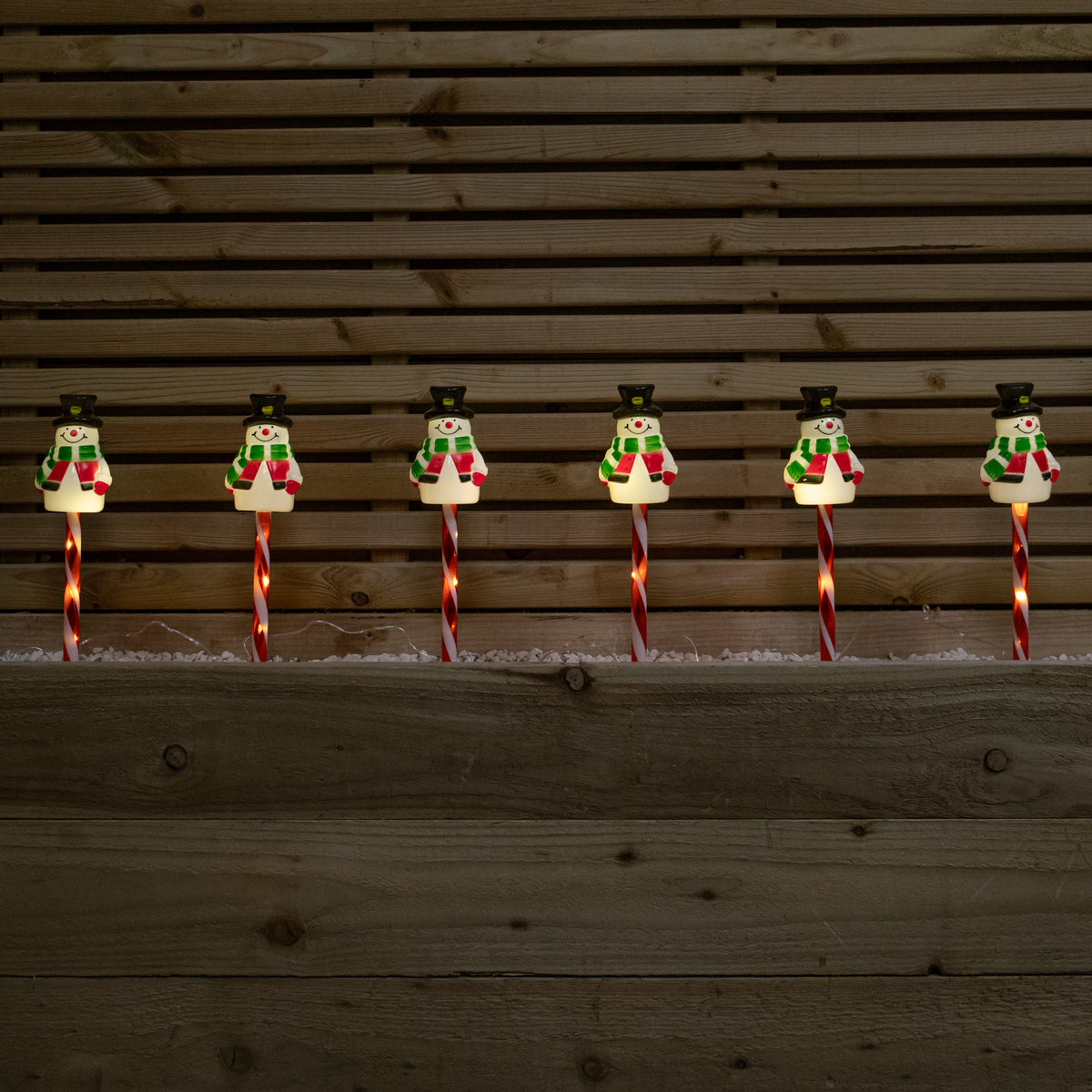 Set of 6 Frosty Snowman Christmas Path Lights with Warm White LEDs