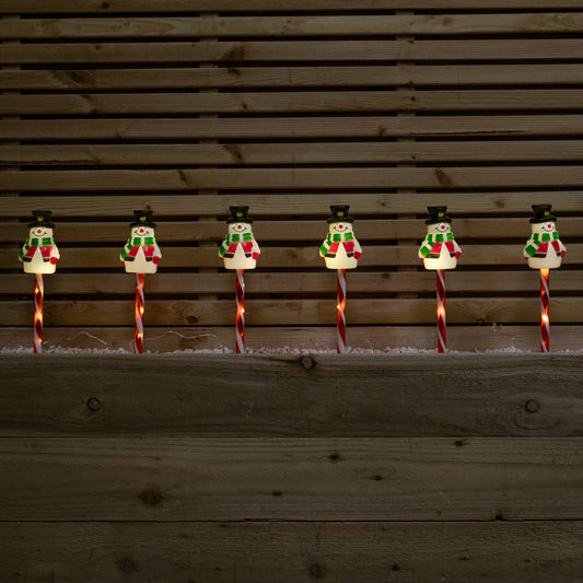 Set of 6 Frosty Snowman Christmas Path Lights with Warm White LEDs